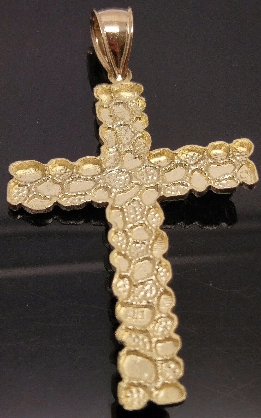 Nugget Style 10K Yellow Gold Men Women Jesus Crucified Cross Pendent - Image 4