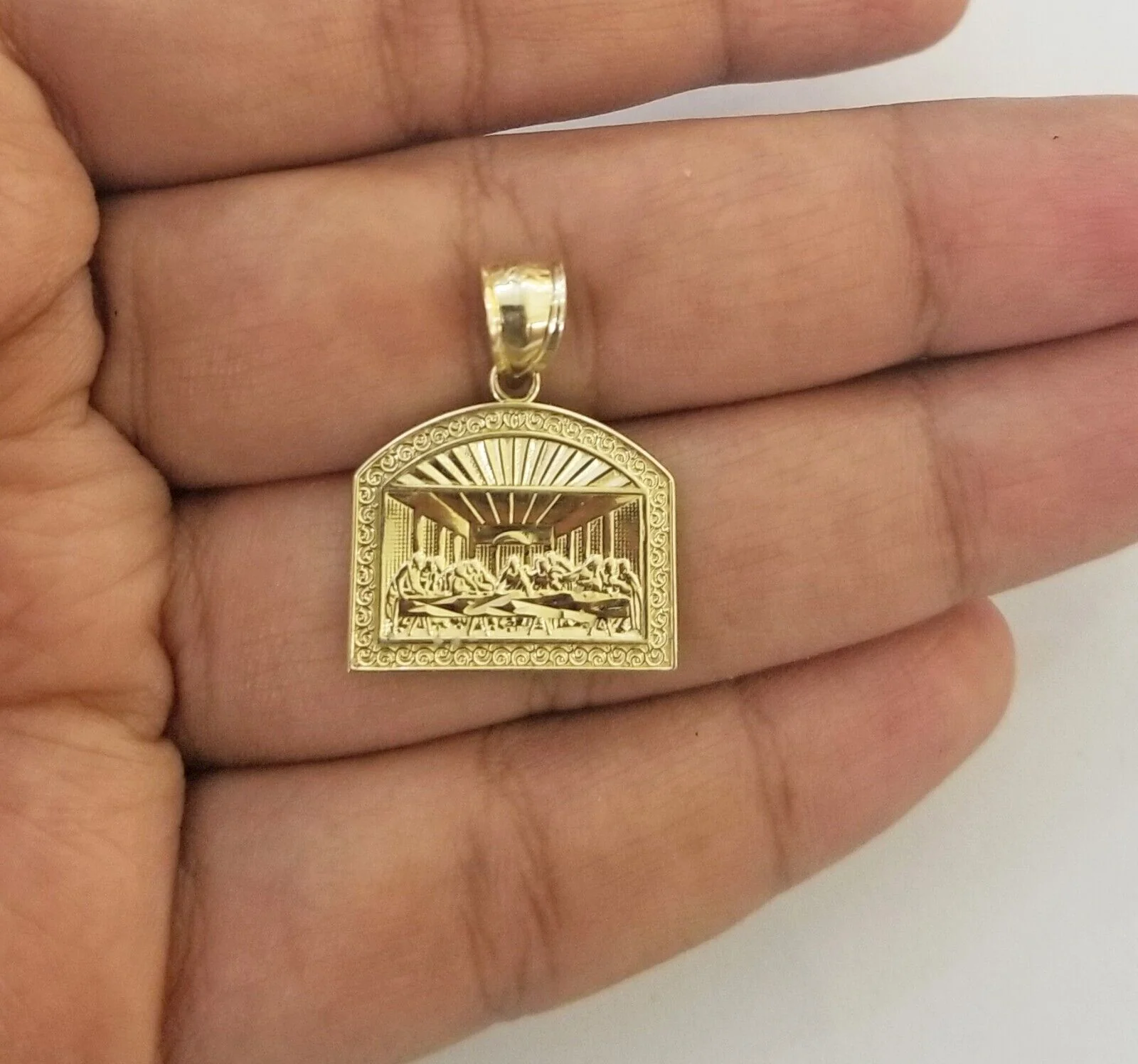 Real 10 k Gold Last Supper Charm Miami Cuban Chain 4mm 24" Necklace pendant set - Image 5