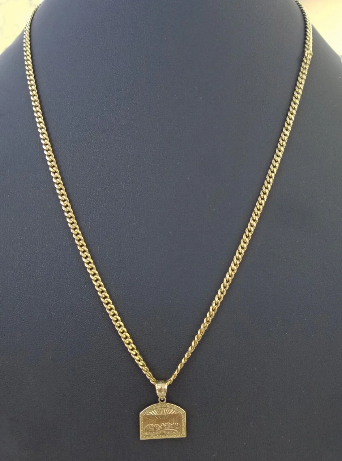 Real 10 k Gold Last Supper Charm Miami Cuban Chain 4mm 24" Necklace pendant set - Image 6