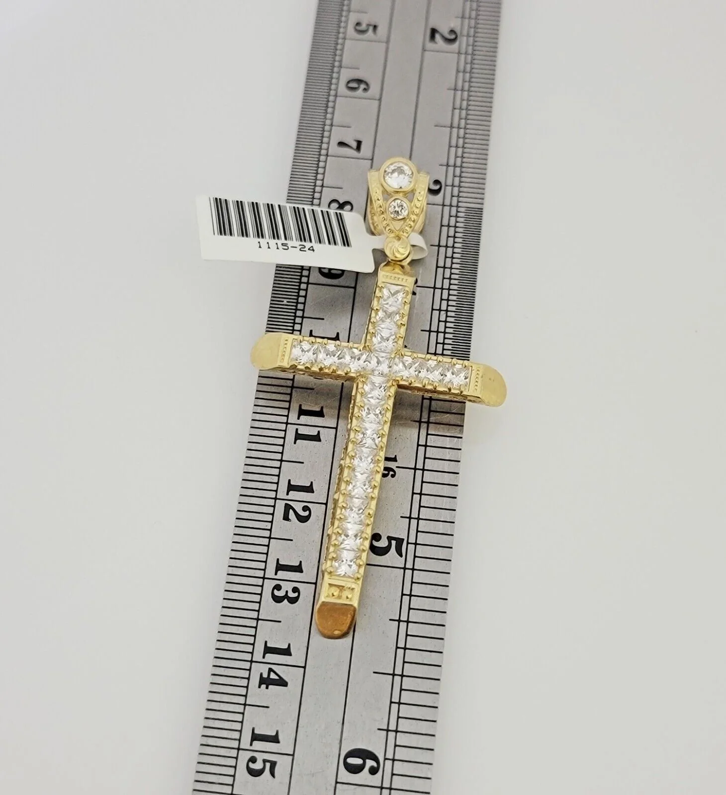 Real 10 k Yellow Gold Cross Charm Pendant With Cubic Zirconia Stone , Mens 10KT - Image 3