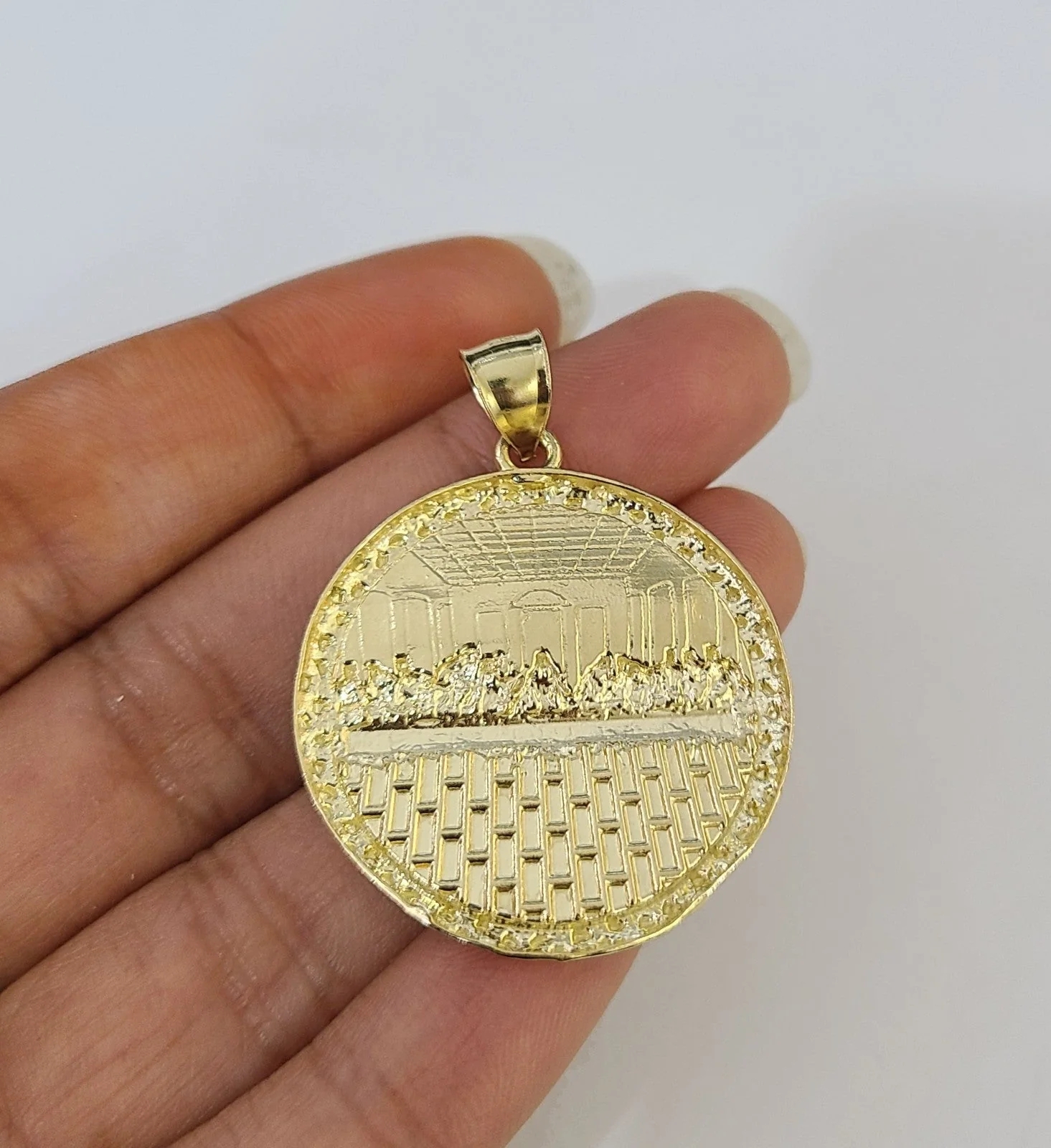 Real 10k  Last Supper  Charm Pendant Men Women 10kt Yellow Gold - Image 5