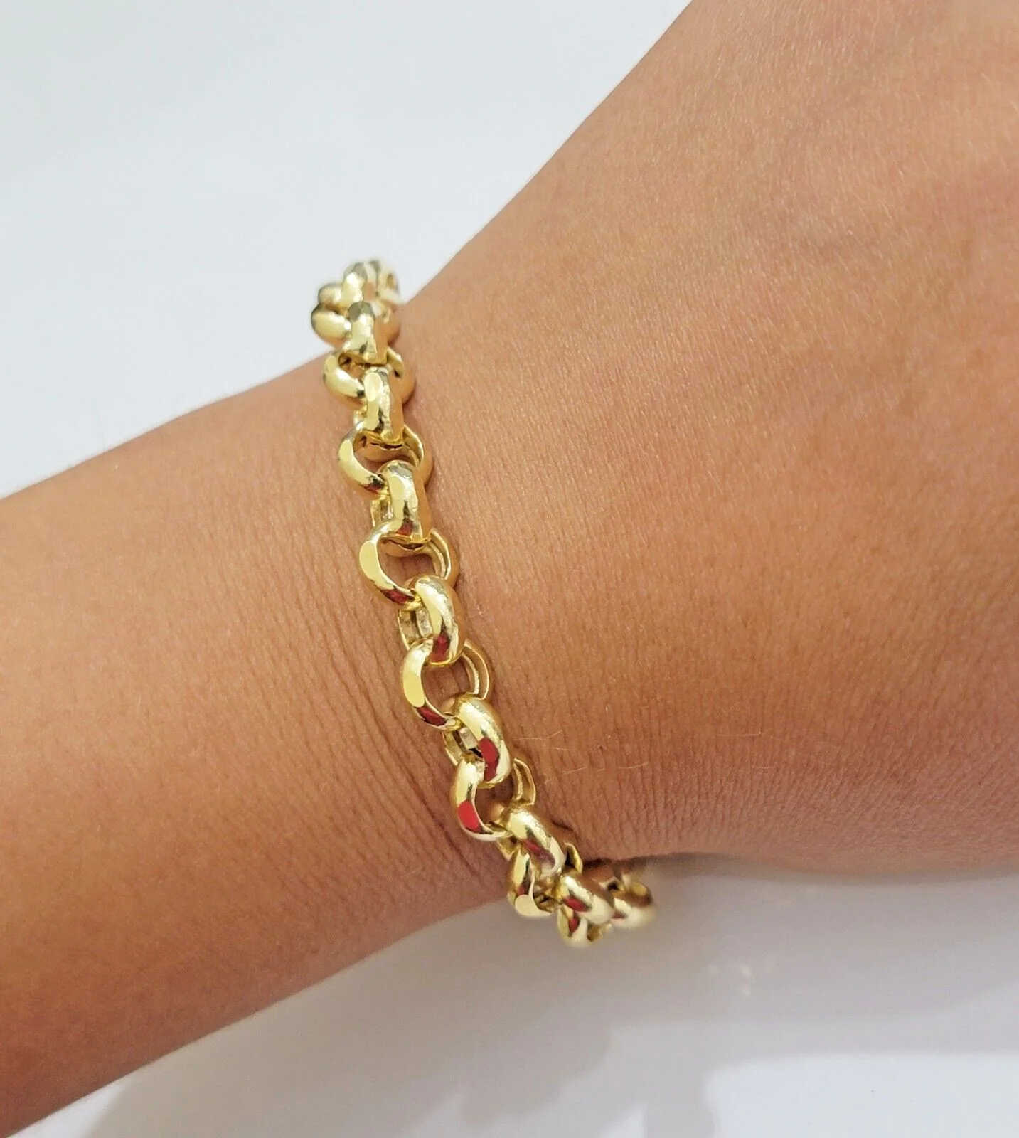 Real 10k Bracelet Rolo 8mm Circle Link 8" Inch Long Men & Women 10K Yellow Gold - Image 6