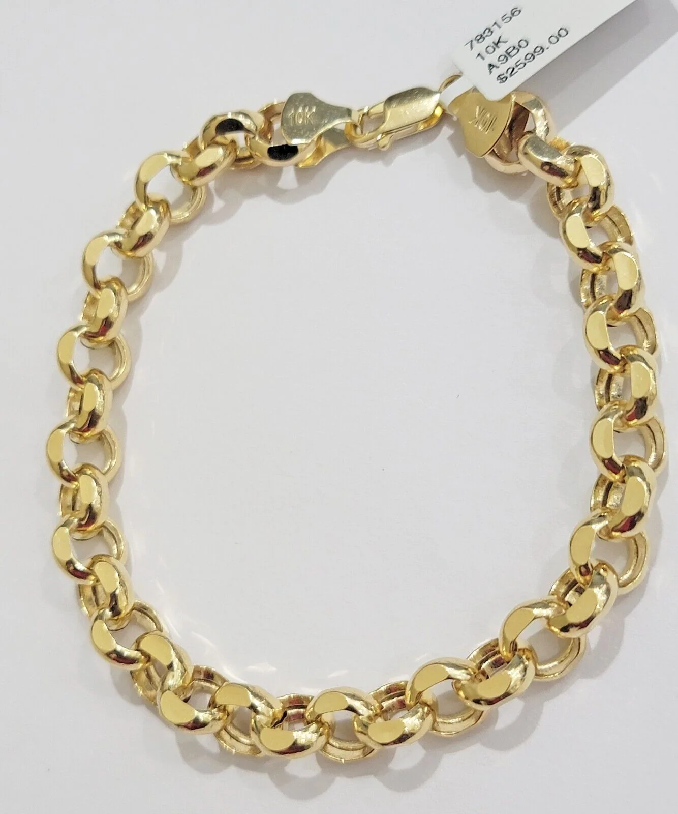 Real 10k Bracelet Rolo 8mm Circle Link 9" Inch Long Men & Women 10K Yellow Gold