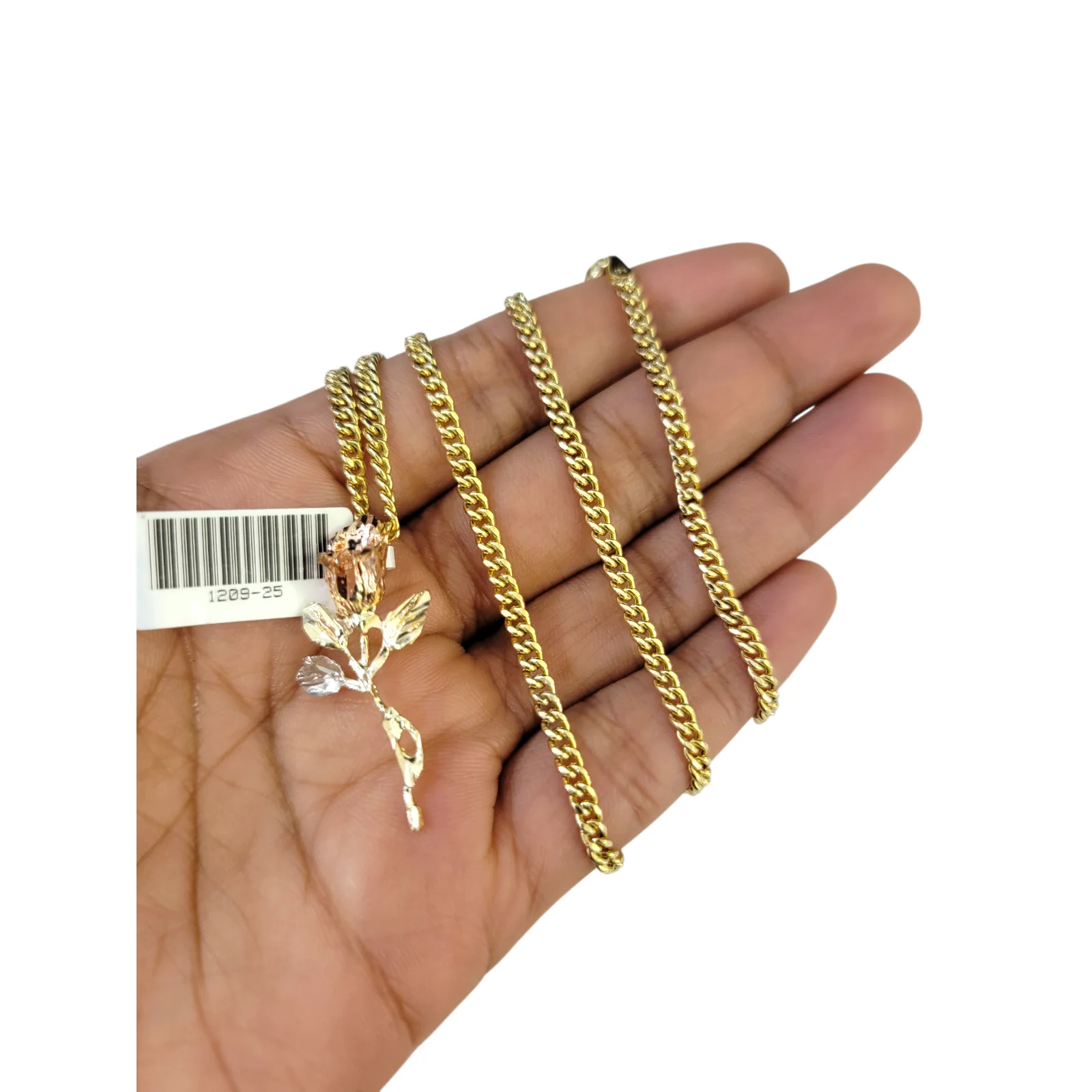 Real 10k Chain Pendant SET Rose Trio Gold Charm Miami Cuban Link Necklace 2.5mm