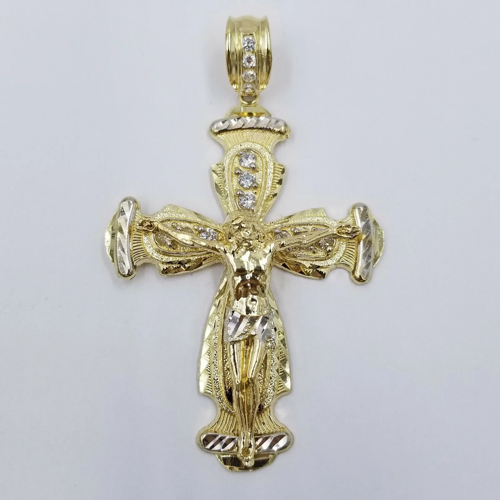 Real 10k Cuban Curb Link Necklace Pendant SET Jesus Crucifix Cross Chain - Image 7