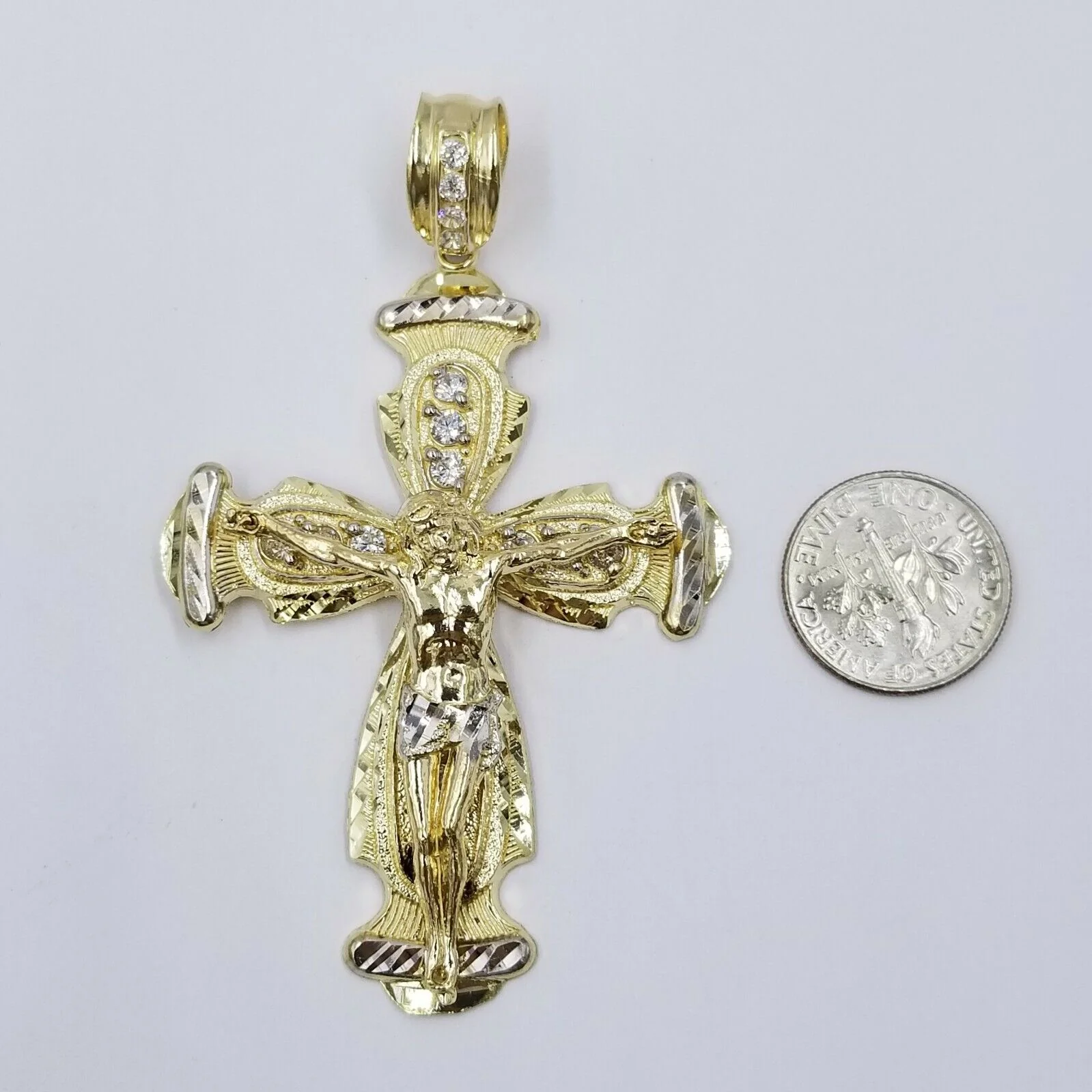 Real 10k Cuban Curb Link Necklace Pendant SET Jesus Crucifix Cross Chain - Image 8