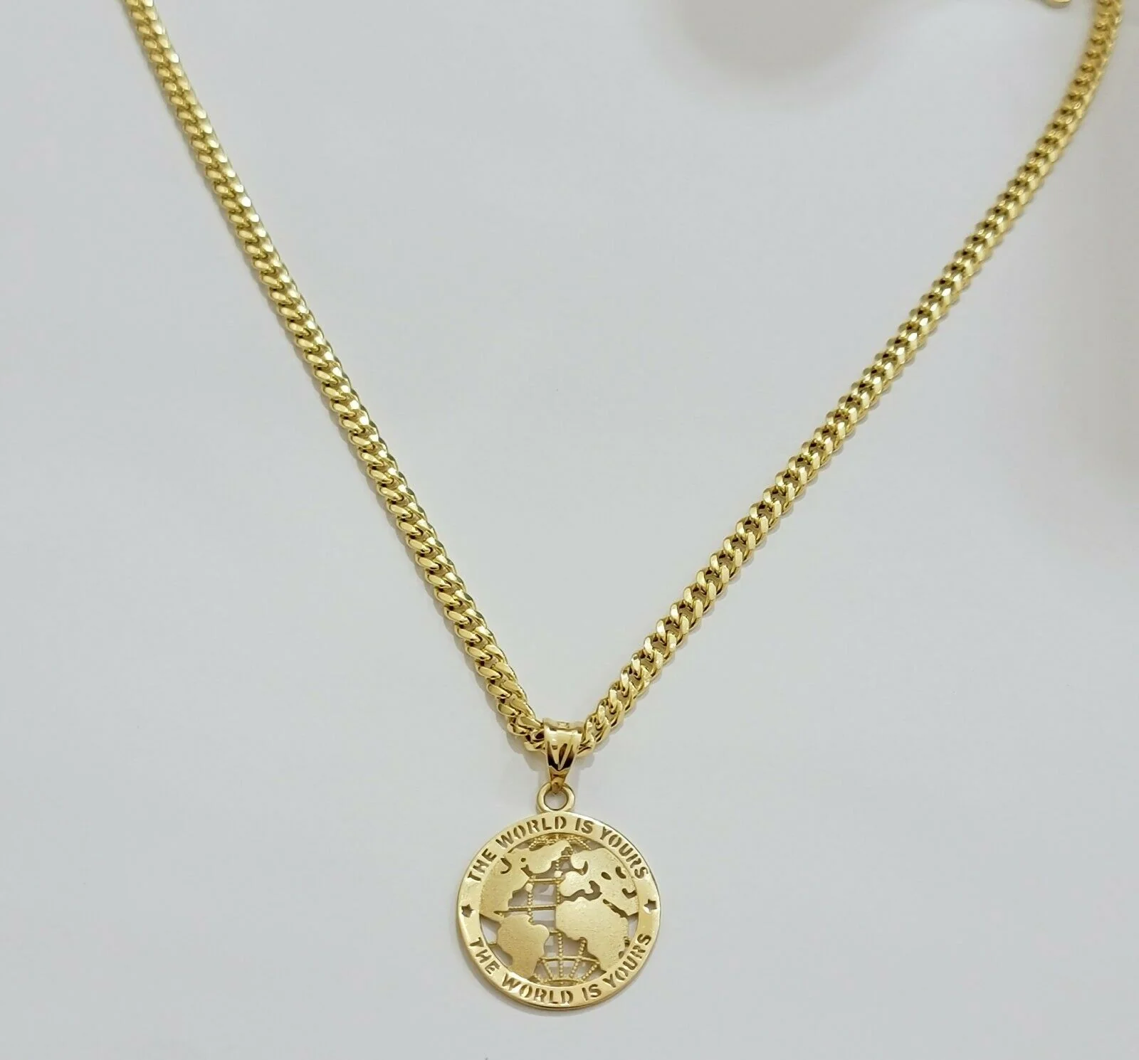 Real 10k Gold 22" Miami Cuban Link Chain Pendant Set 3.5mm Necklace World Charm - Image 9