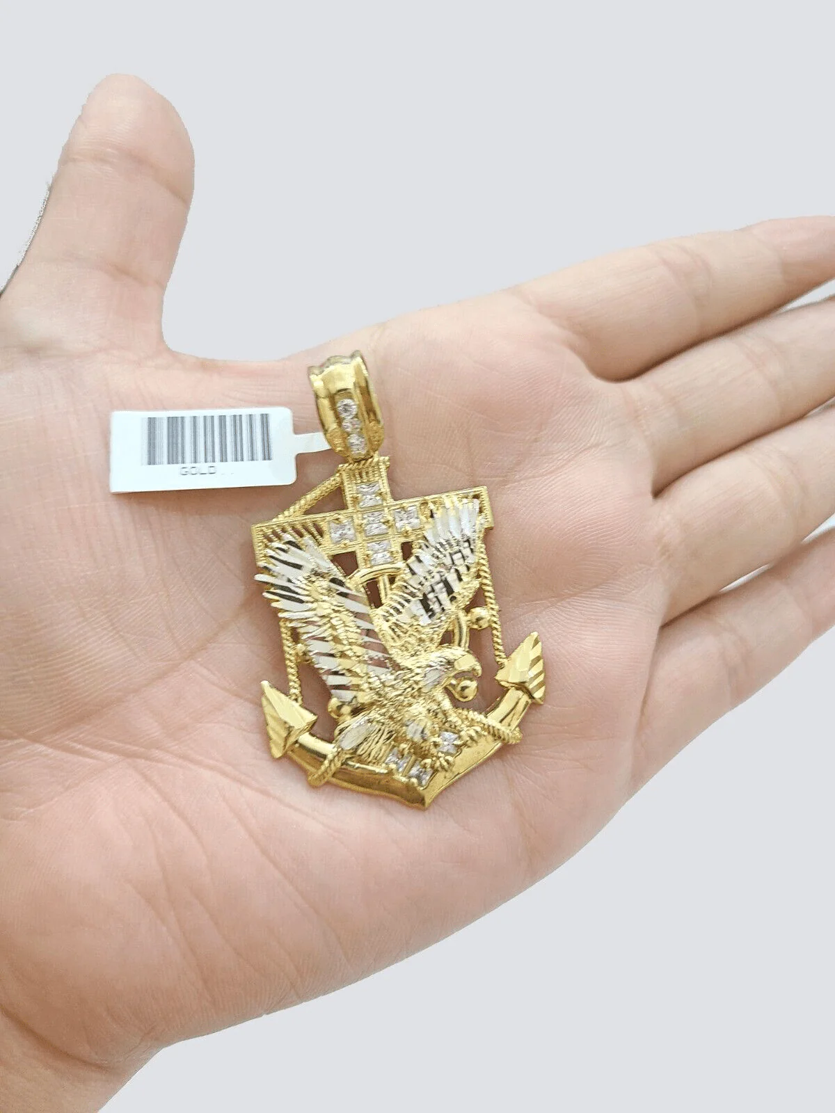 Real 10k Gold Anchor Eagle Bird Charm 2'' Pendant 10kt Yellow Gold Men Women