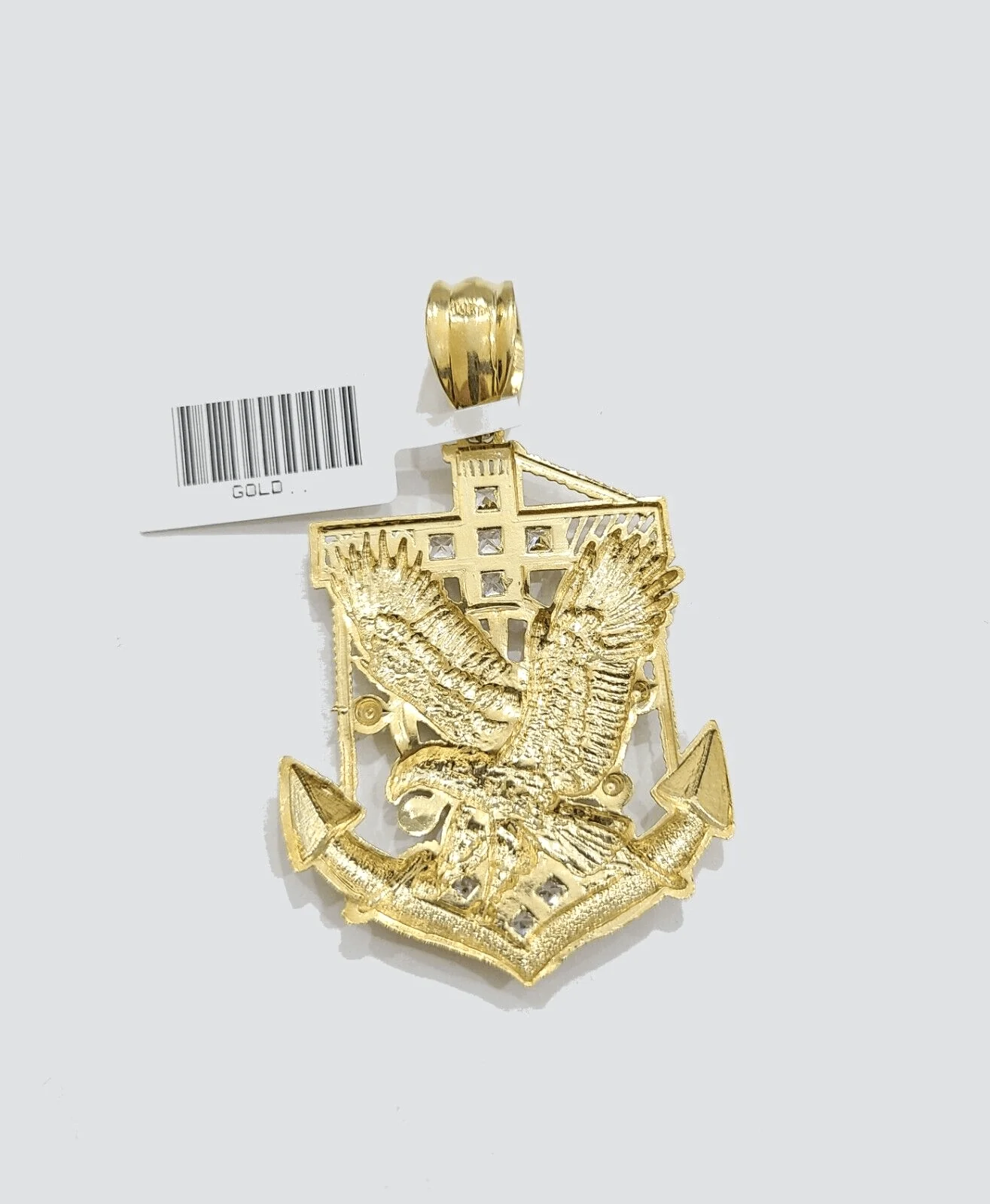 Real 10k Gold Anchor Eagle Bird Charm 2'' Pendant 10kt Yellow Gold Men Women - Image 5