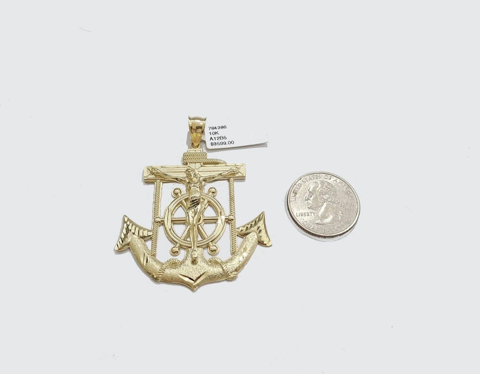 Real 10k Gold Anchor Jesus Cross Charm Pendant 10kt Yellow Gold Men Women - Image 3