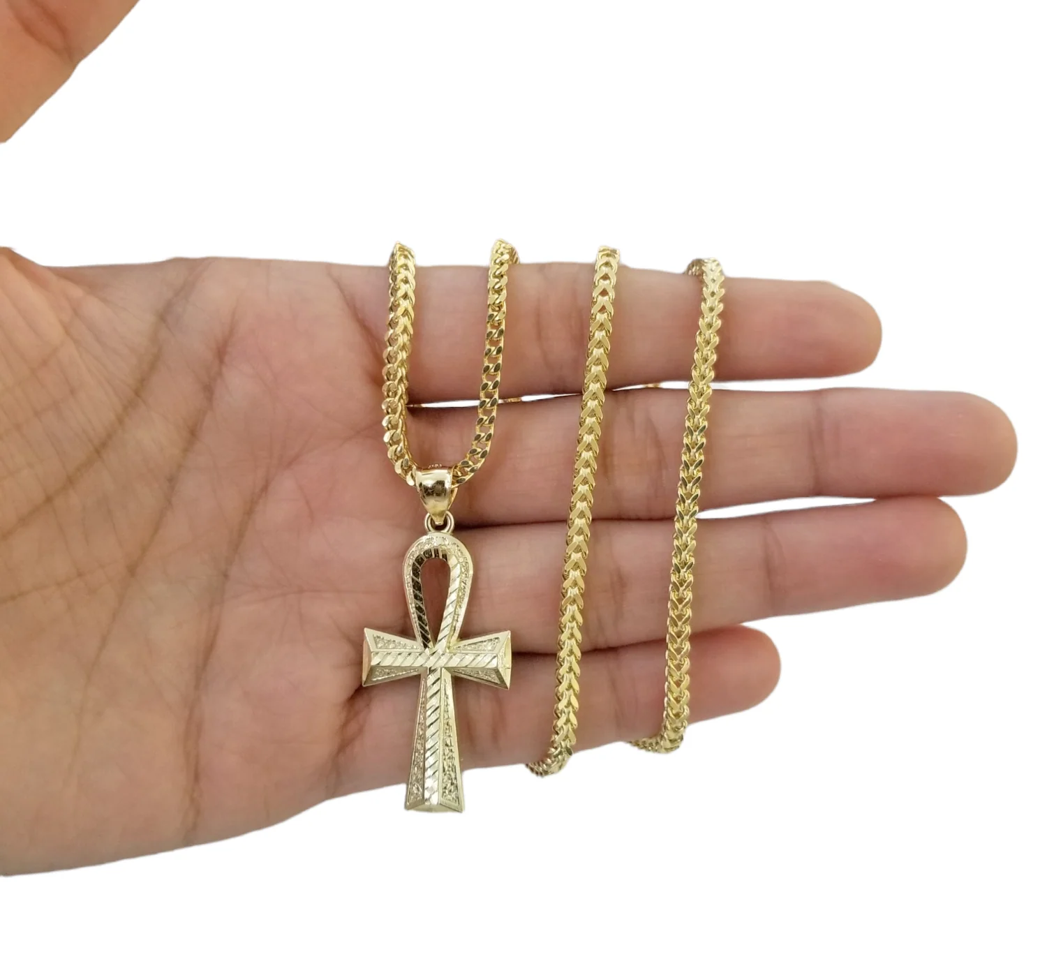 Real 10k Gold Ankh Cross Egyptian Symbol Pendent 3mm Franco Chain 18"-28" Inch - Image 2