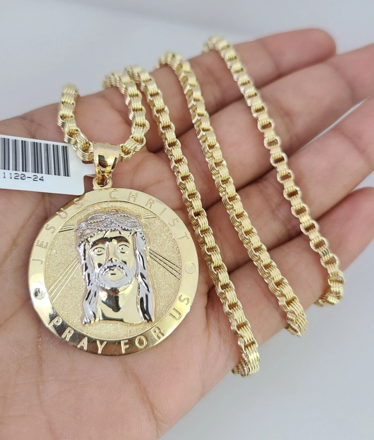 Real 10k Gold Byzantine Chain Jesus Charm Pendant SET 3mm 28 Inch Mens Necklace - Image 2