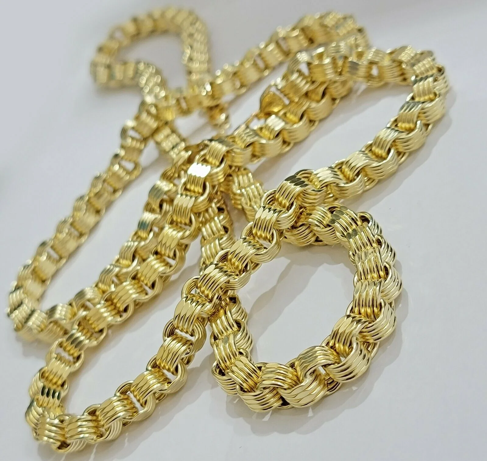 Real 10k Gold Byzantine Chain Necklace 8mm 24" Inch long Men's 10kt Yellow Gold - Image 4