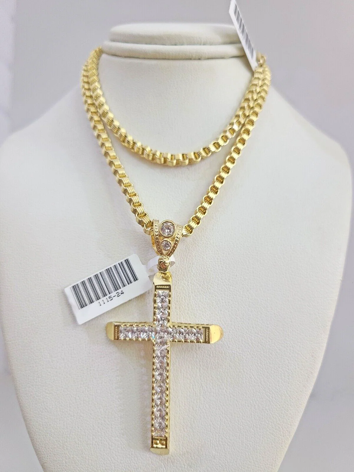 Real 10k Gold Byzantine Necklace Cross Charm SET Chain 20-30" 3mm Pendant