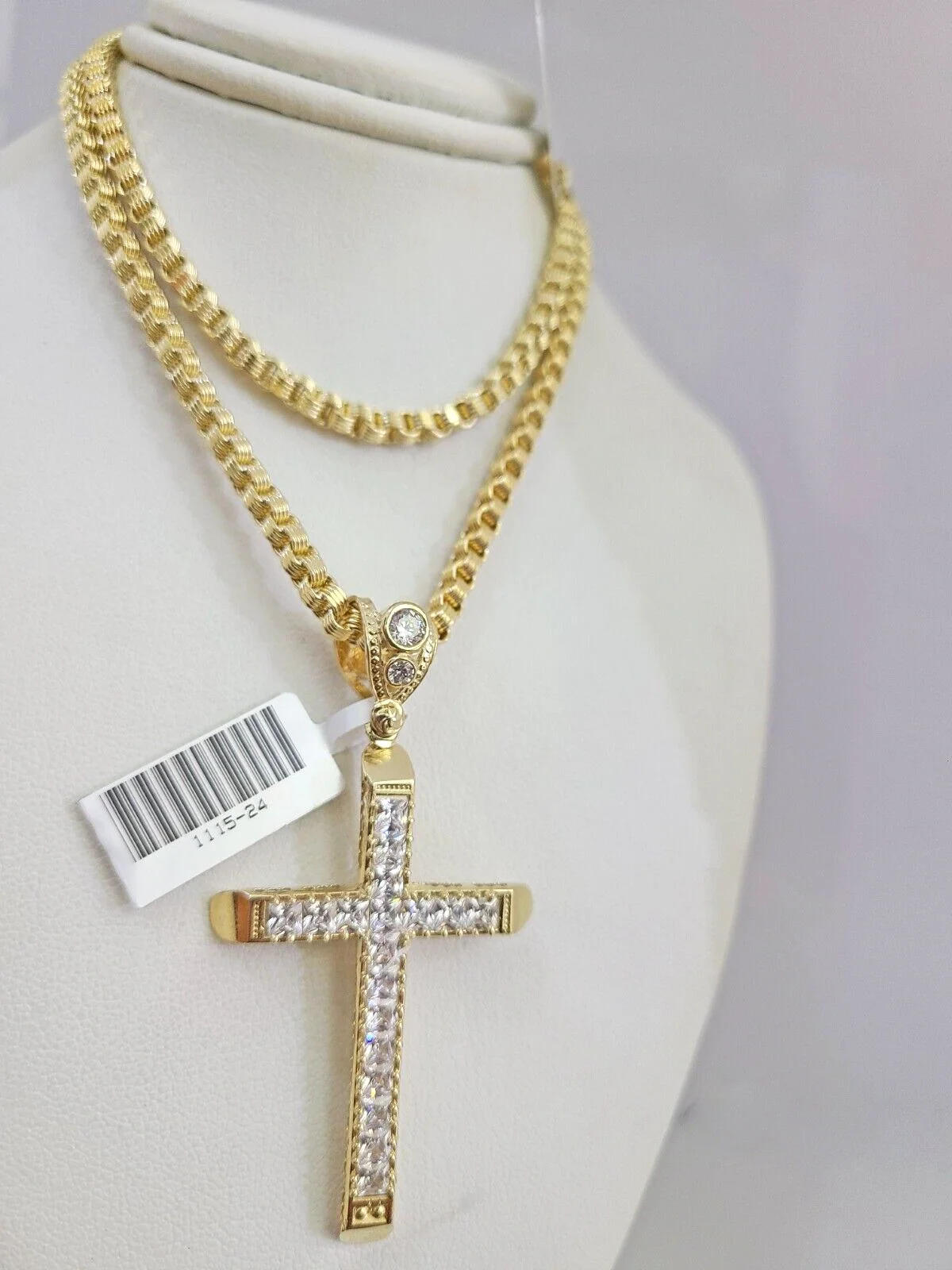 Real 10k Gold Byzantine Necklace Cross Charm SET Chain 20-30" 3mm Pendant - Image 3