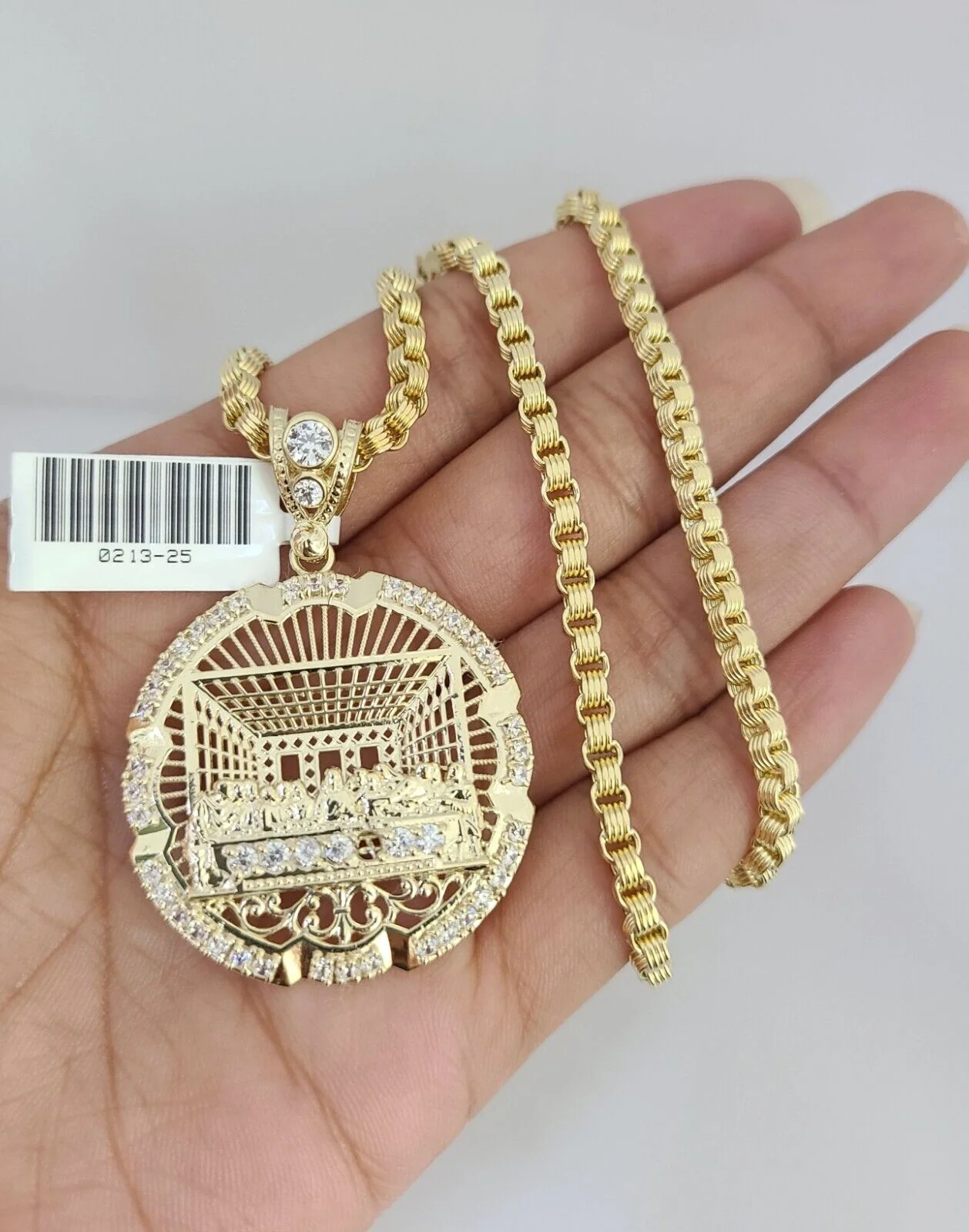 Real 10k Gold Byzantine Necklace Last Supper Charm SET Chain 20-30" 3mm Pendant - Image 2