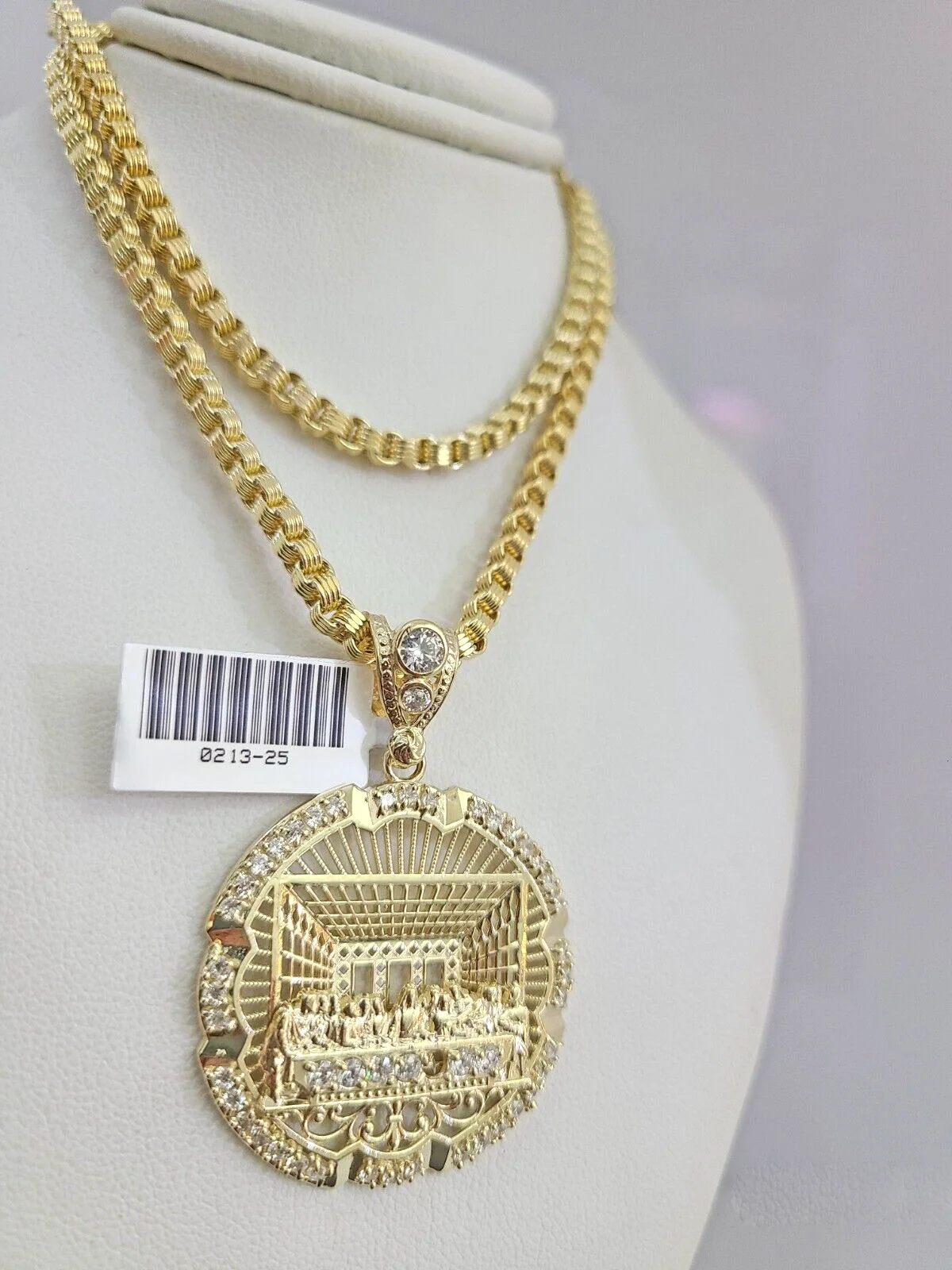 Real 10k Gold Byzantine Necklace Last Supper Charm SET Chain 20-30" 3mm Pendant - Image 3