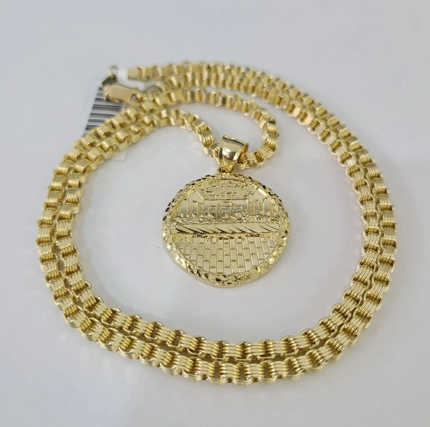 Real 10k Gold Byzantine Necklace Last Supper Nugget Pendant 20-30 inches 3mm SET - Image 4