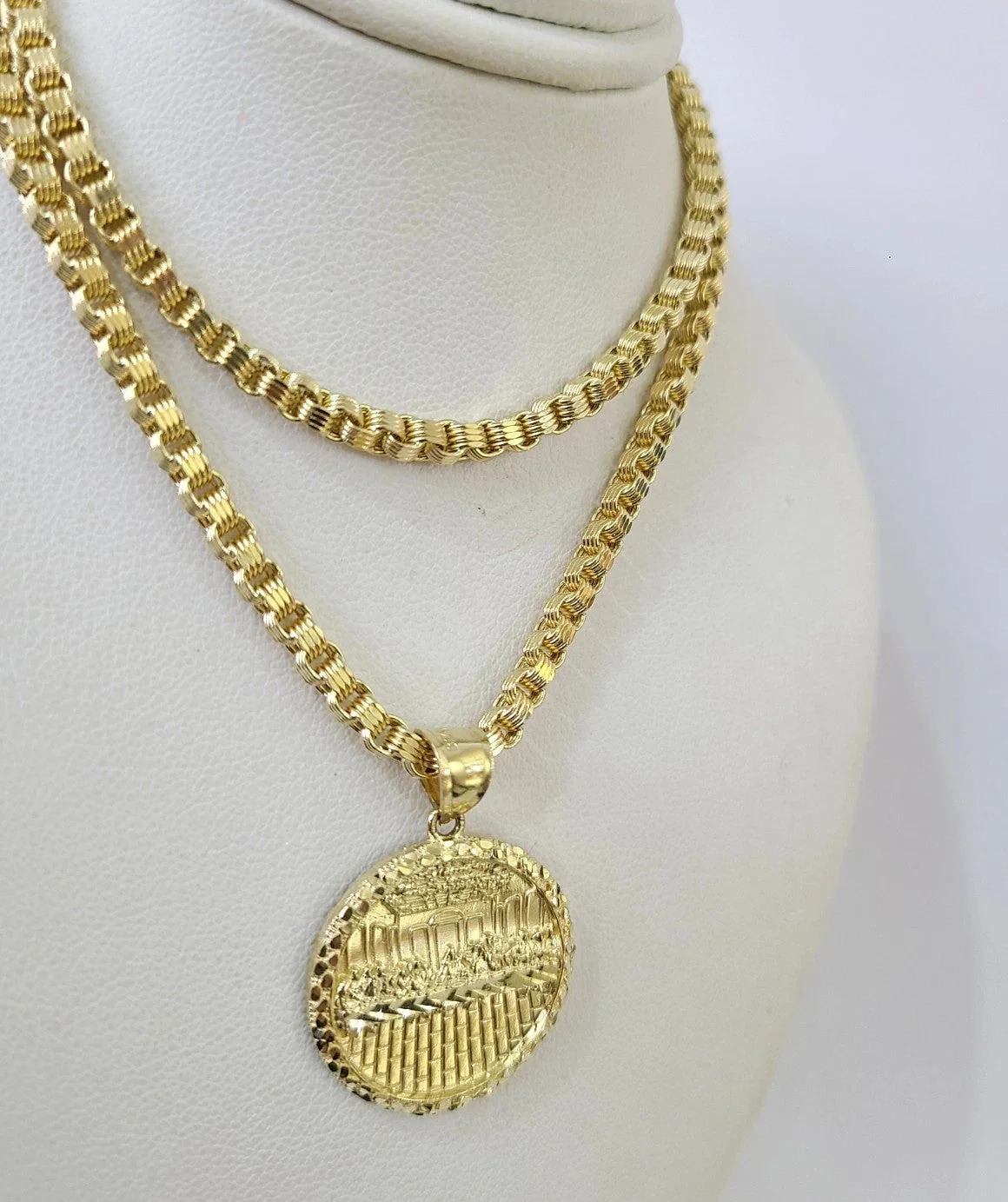 Real 10k Gold Byzantine Necklace Last Supper Nugget Pendant 20-30 inches 3mm SET - Image 6