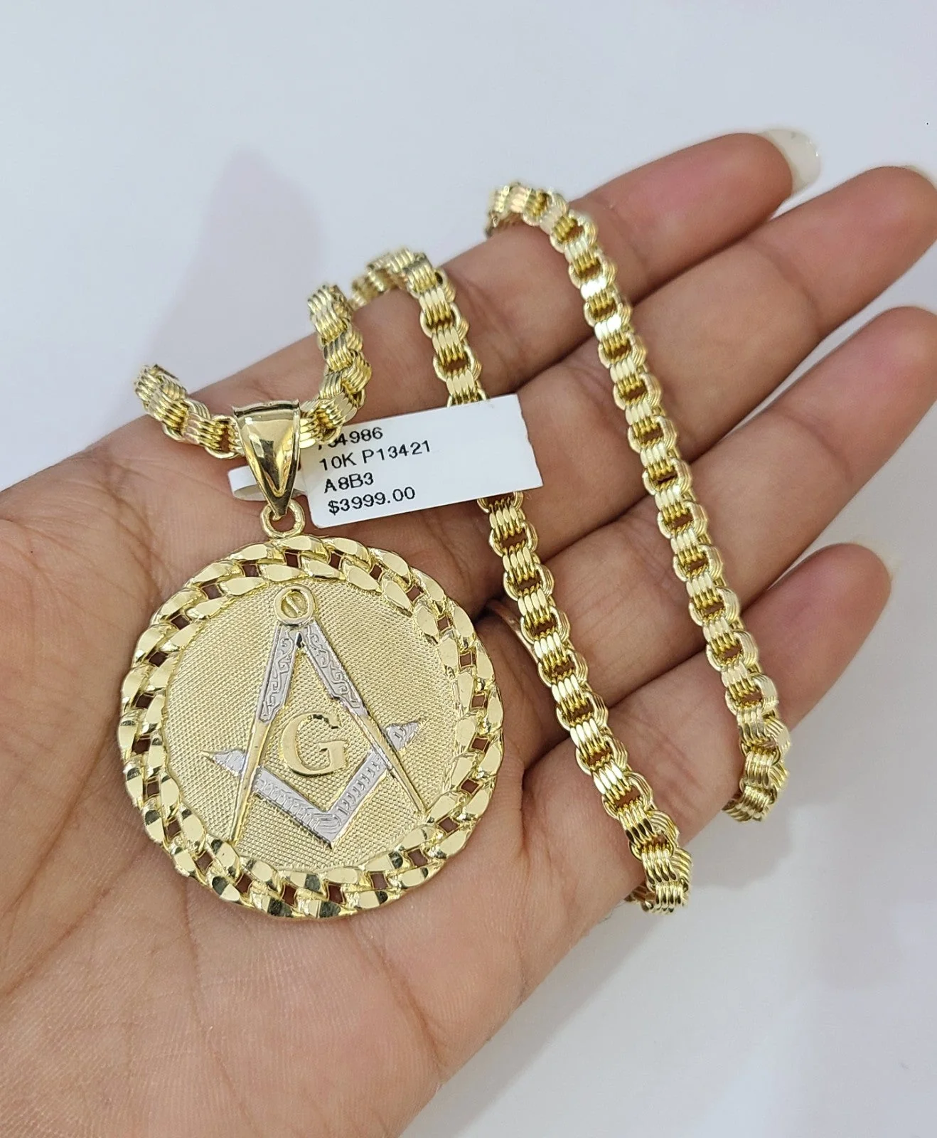 Real 10k Gold Byzantine Necklace Masonic Pendant Charm SET Chain 20"-30" 4mm - Image 4