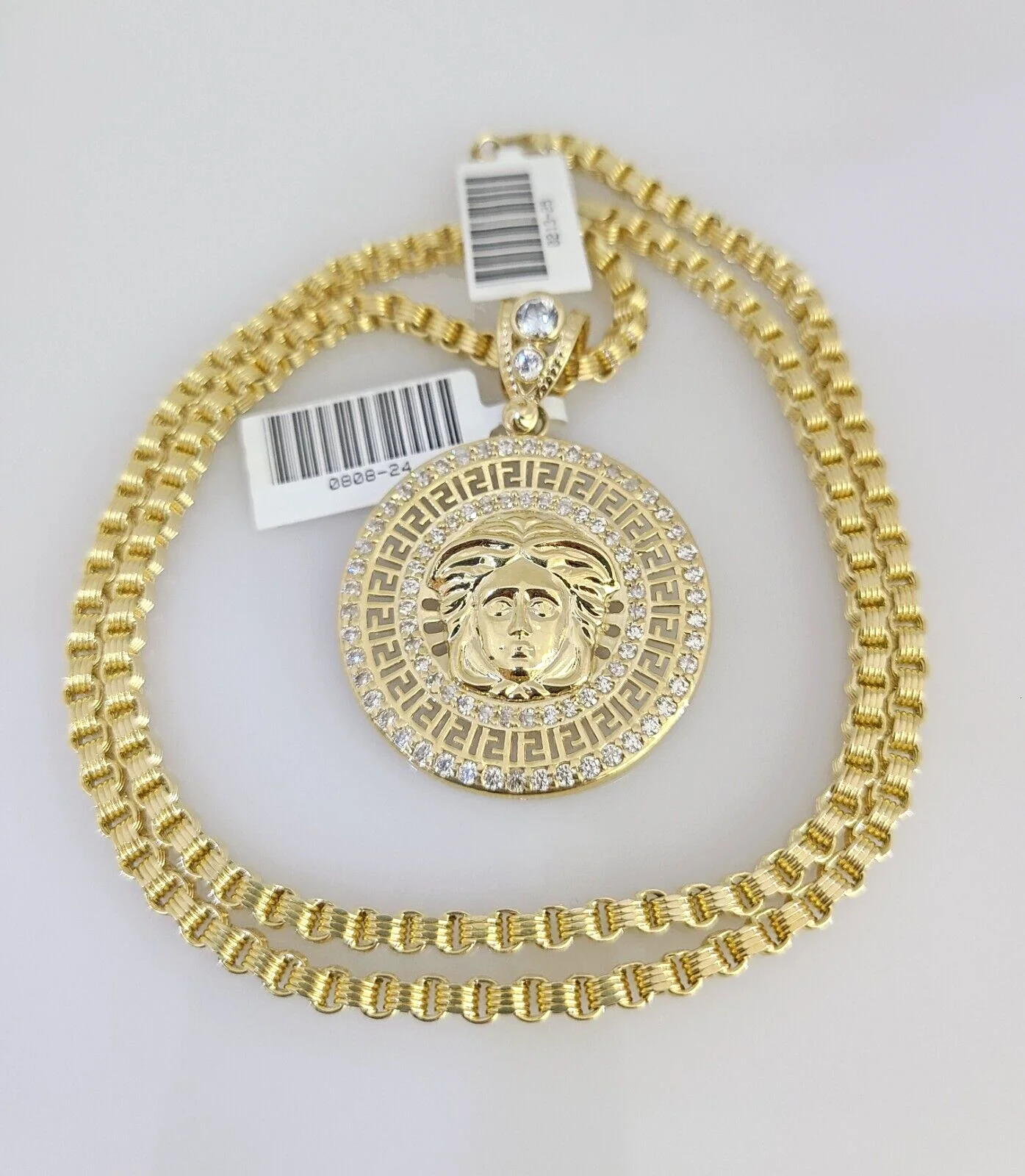 Real 10k Gold Byzantine Necklace Medusa Head Charm SET Chain 20-30" 3mm Pendant - Image 2