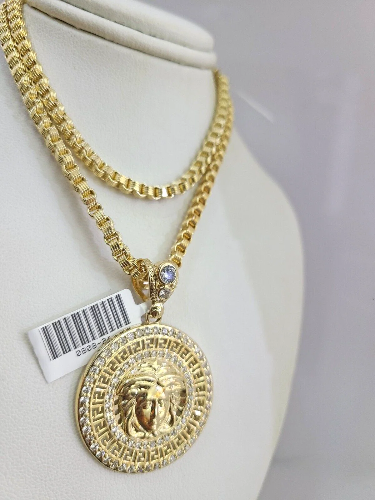 Real 10k Gold Byzantine Necklace Medusa Head Charm SET Chain 20-30" 3mm Pendant - Image 3