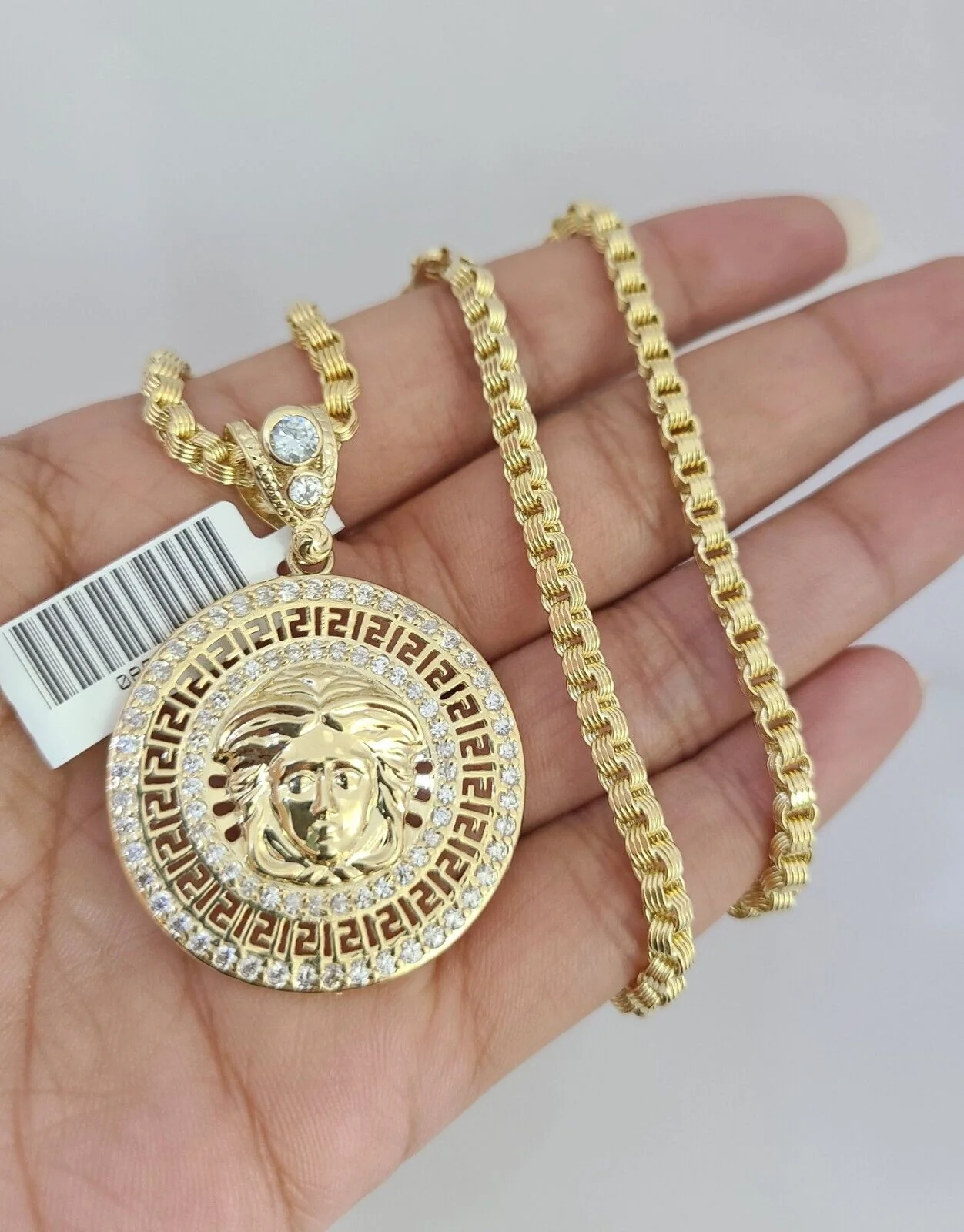 Real 10k Gold Byzantine Necklace Medusa Head Charm SET Chain 20-30" 3mm Pendant - Image 6