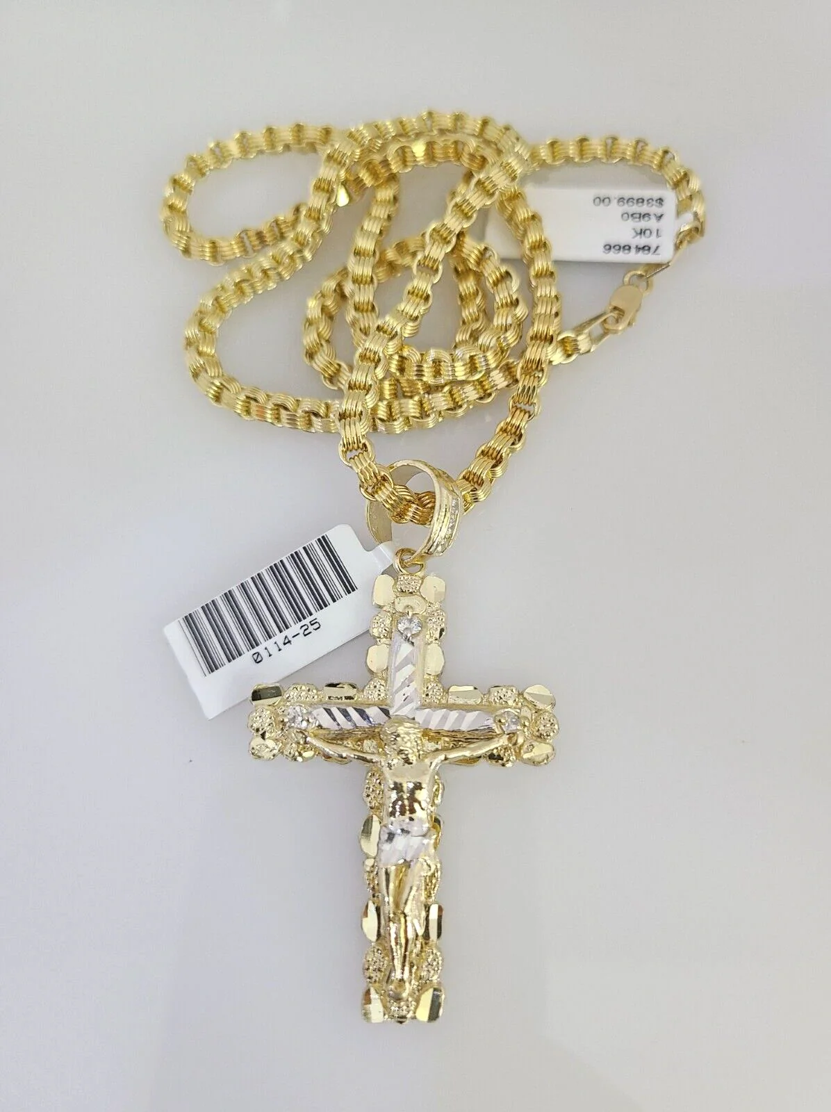 Real 10k Gold Byzantine Necklace Nugget Cross Charm SET Chain 20-30" 3mm Pendant - Image 5