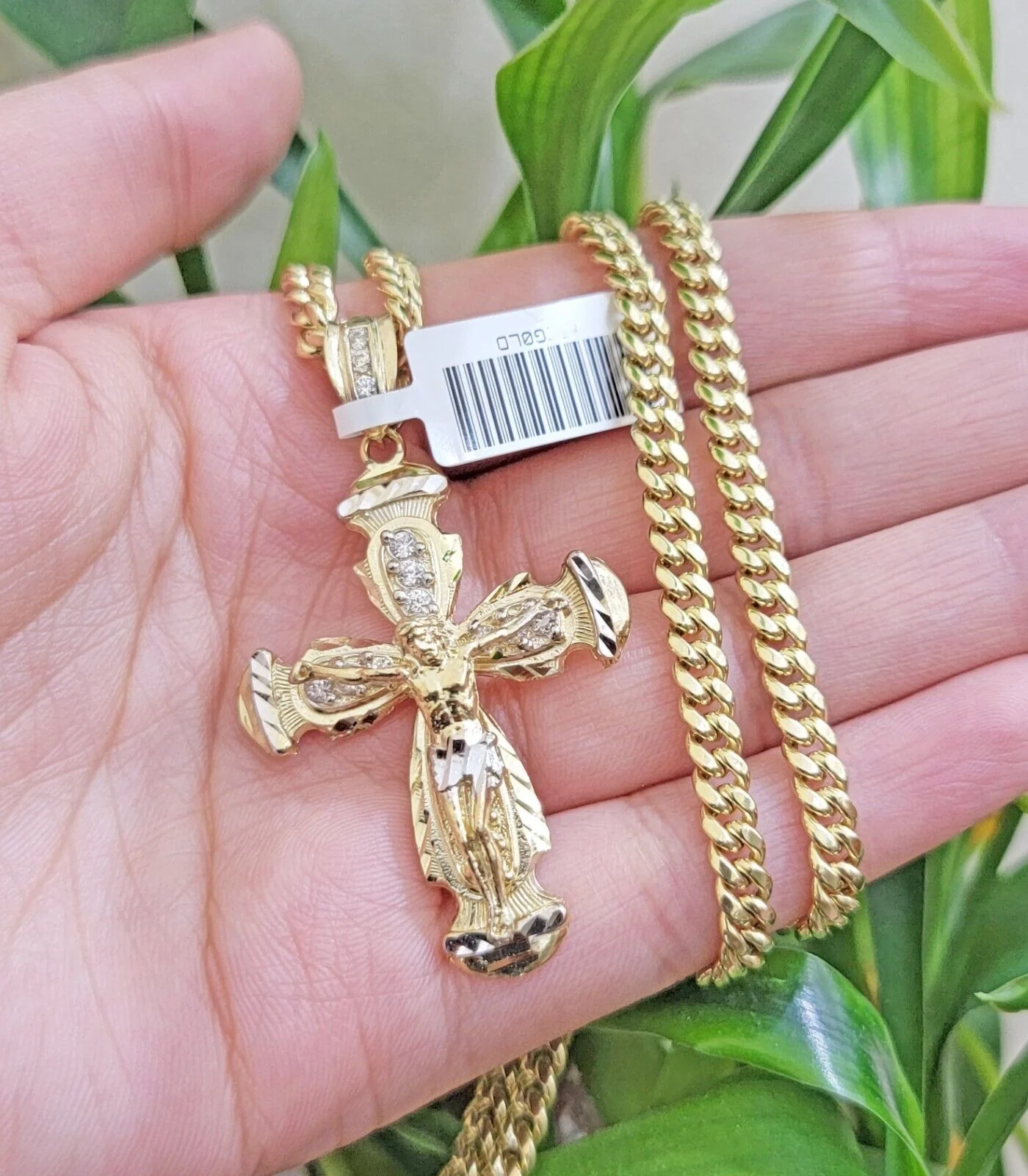 Real 10k Gold Chain & cross charm pendant SET Miami Cuban link necklace 5 mm 22" - Image 2