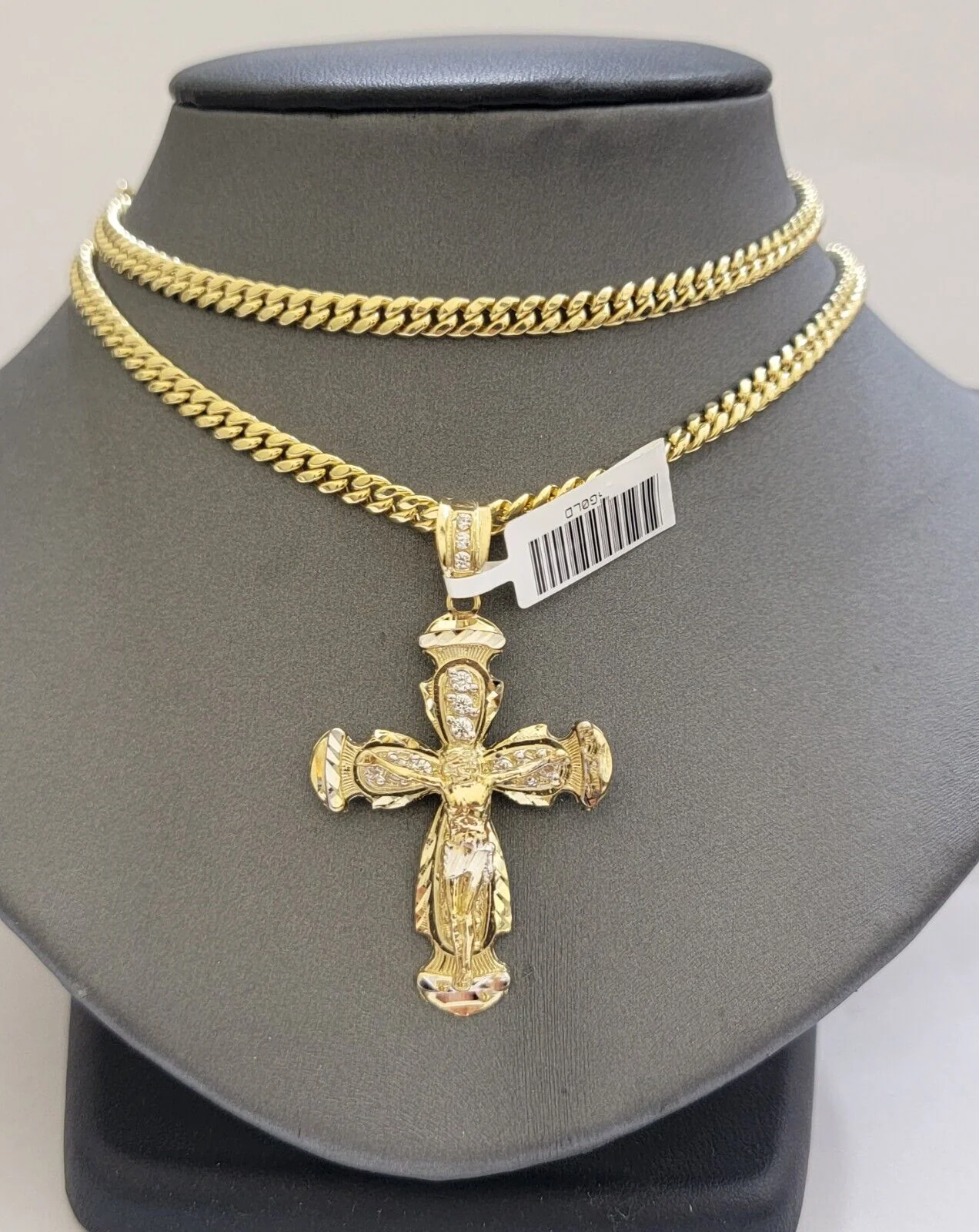 Real 10k Gold Chain & cross charm pendant SET Miami Cuban link necklace 5 mm 26" - Image 3