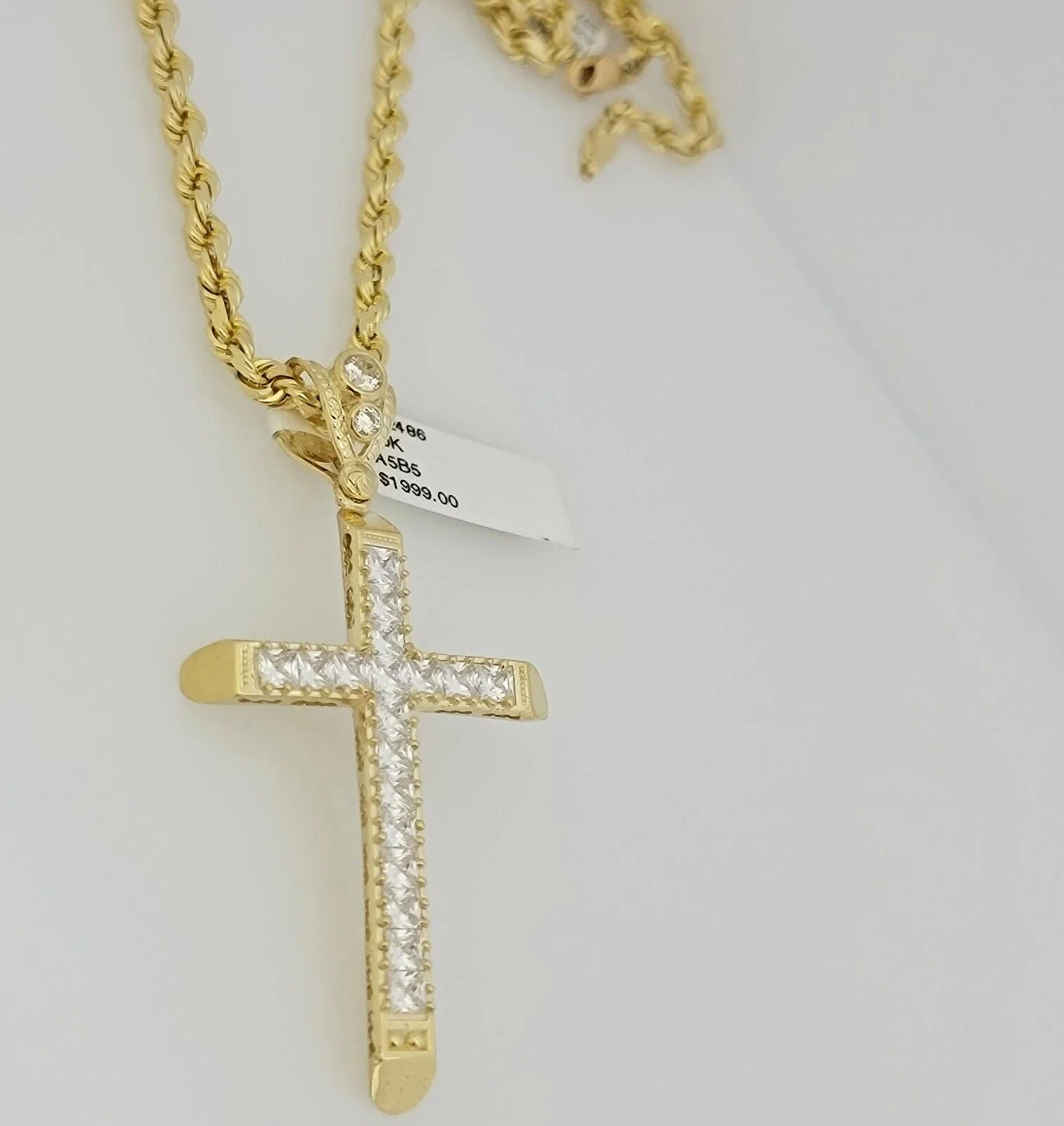 Real 10k Gold Chain Cross Charm Pendant Set Solid 4mm 22 Inch Rope Necklace Mens - Image 4