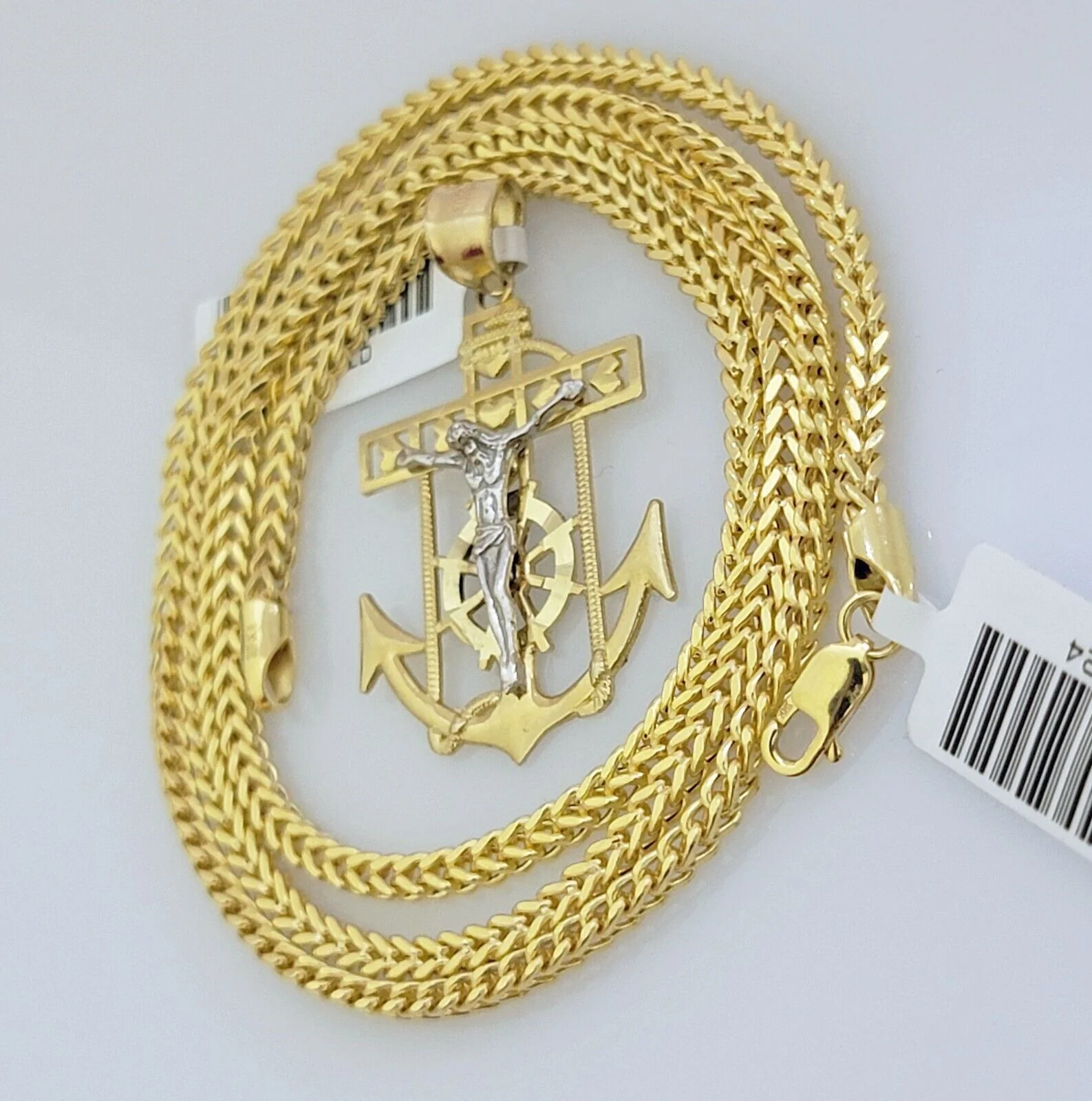 Real 10k Gold Chain Pendant Set Franco Necklace Anchor Cross Charm 2.5mm 18"-24" - Image 5