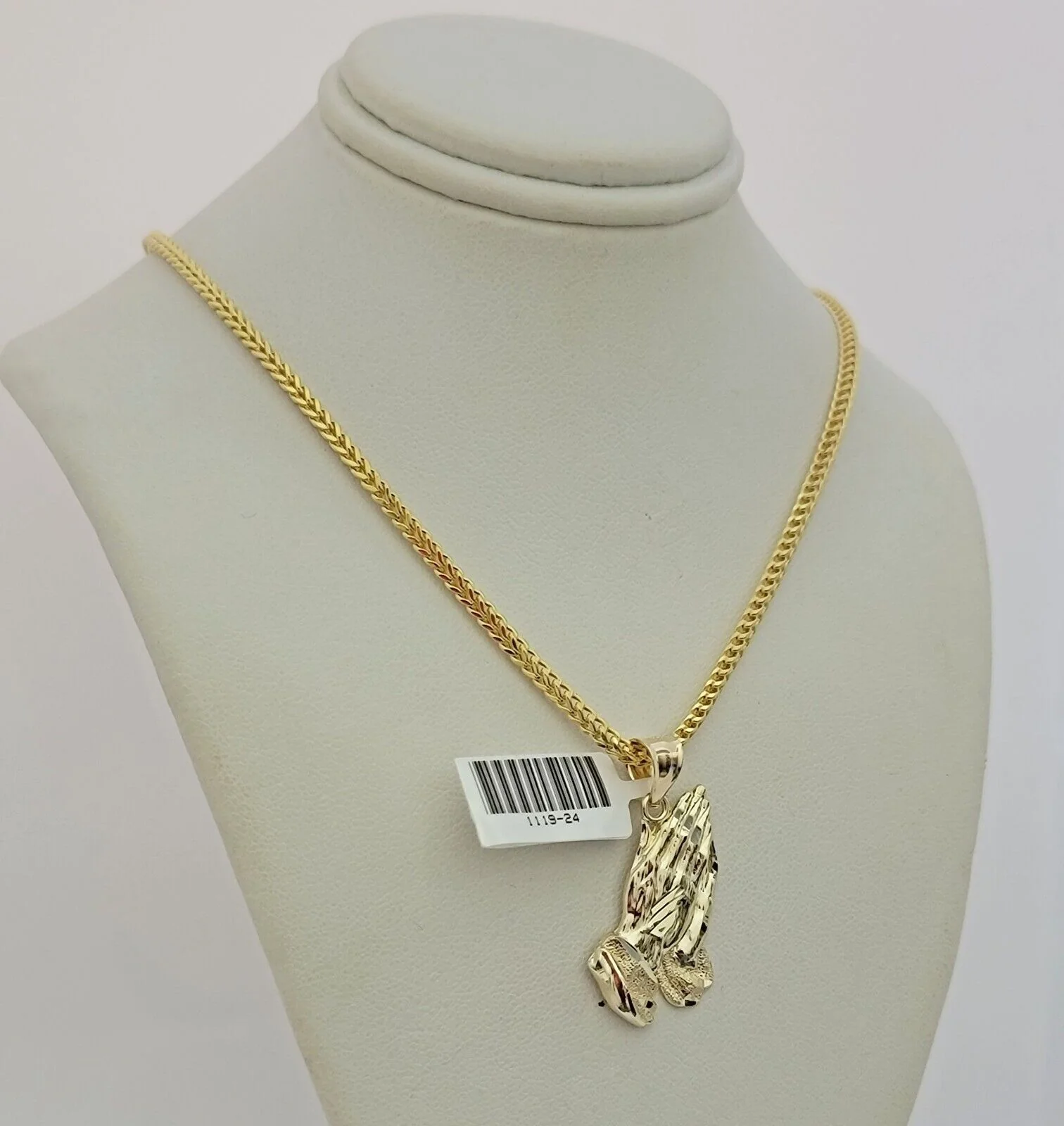 Real 10k Gold Chain Pendant SET Franco Necklace Praying Hand Charm 2.5mm 18"-24" - Image 2
