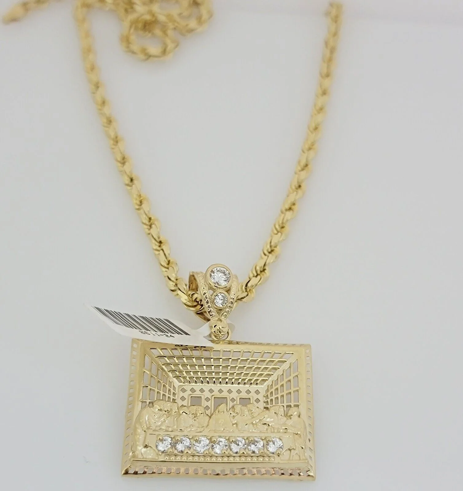 Real 10k Gold Chain Pendant SET Last Supper Charm Solid Rope Necklace 4mm 24Inch - Image 4