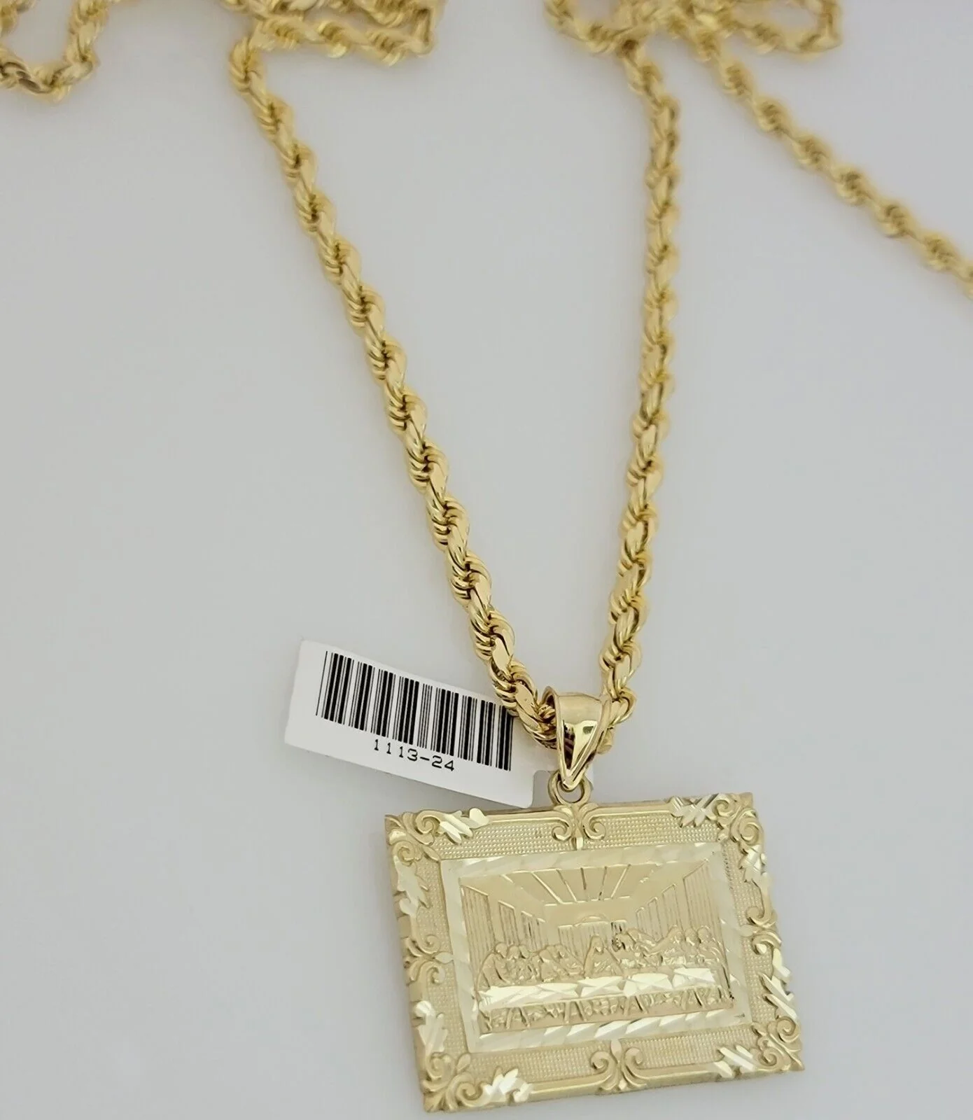 Real 10k Gold Chain Solid Rope Necklace Pendant SET Last supper Charm 4mm 22" - Image 5