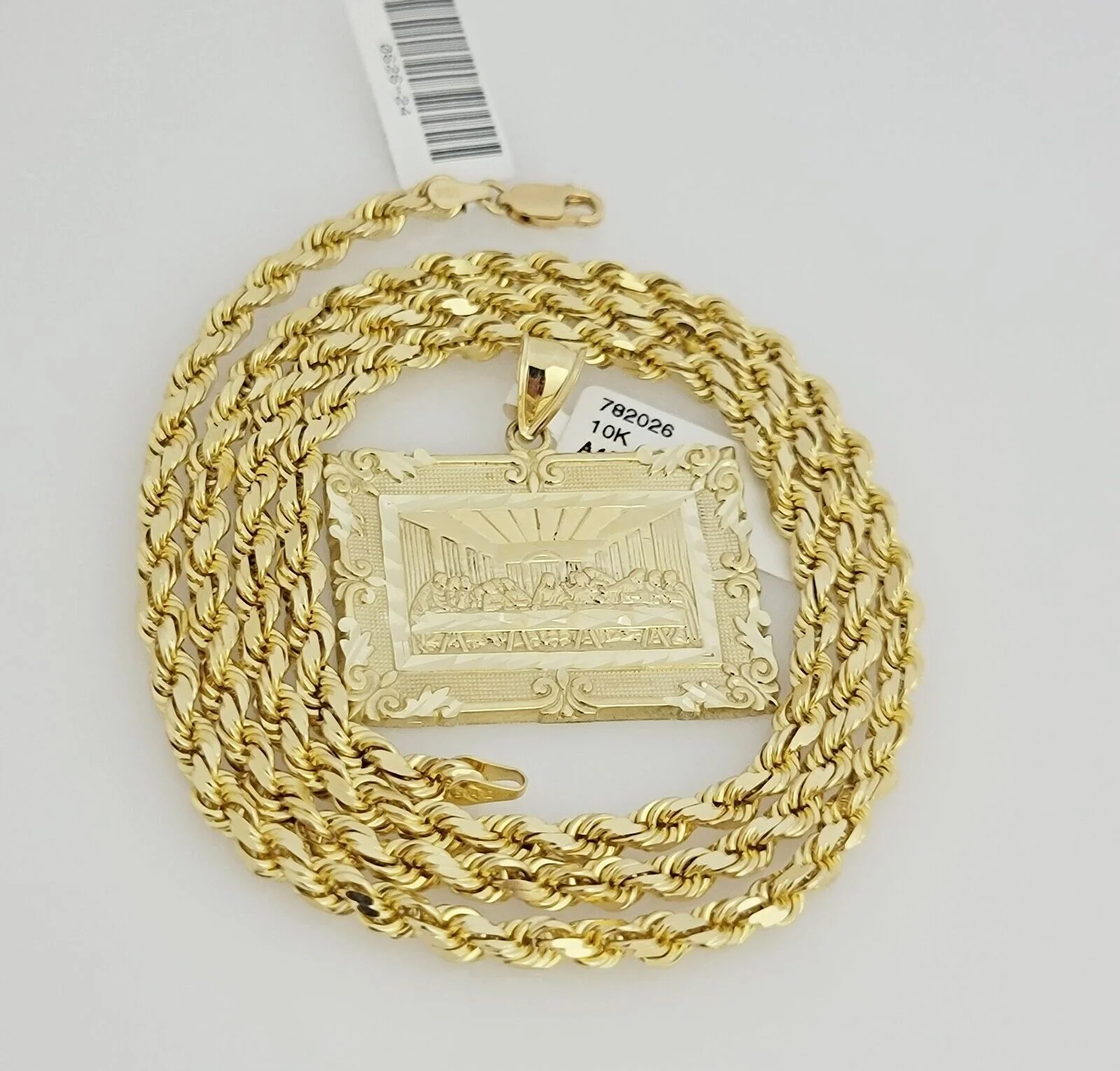 Real 10k Gold Chain Solid Rope Necklace Pendant SET Last supper Charm 4mm 26" - Image 2