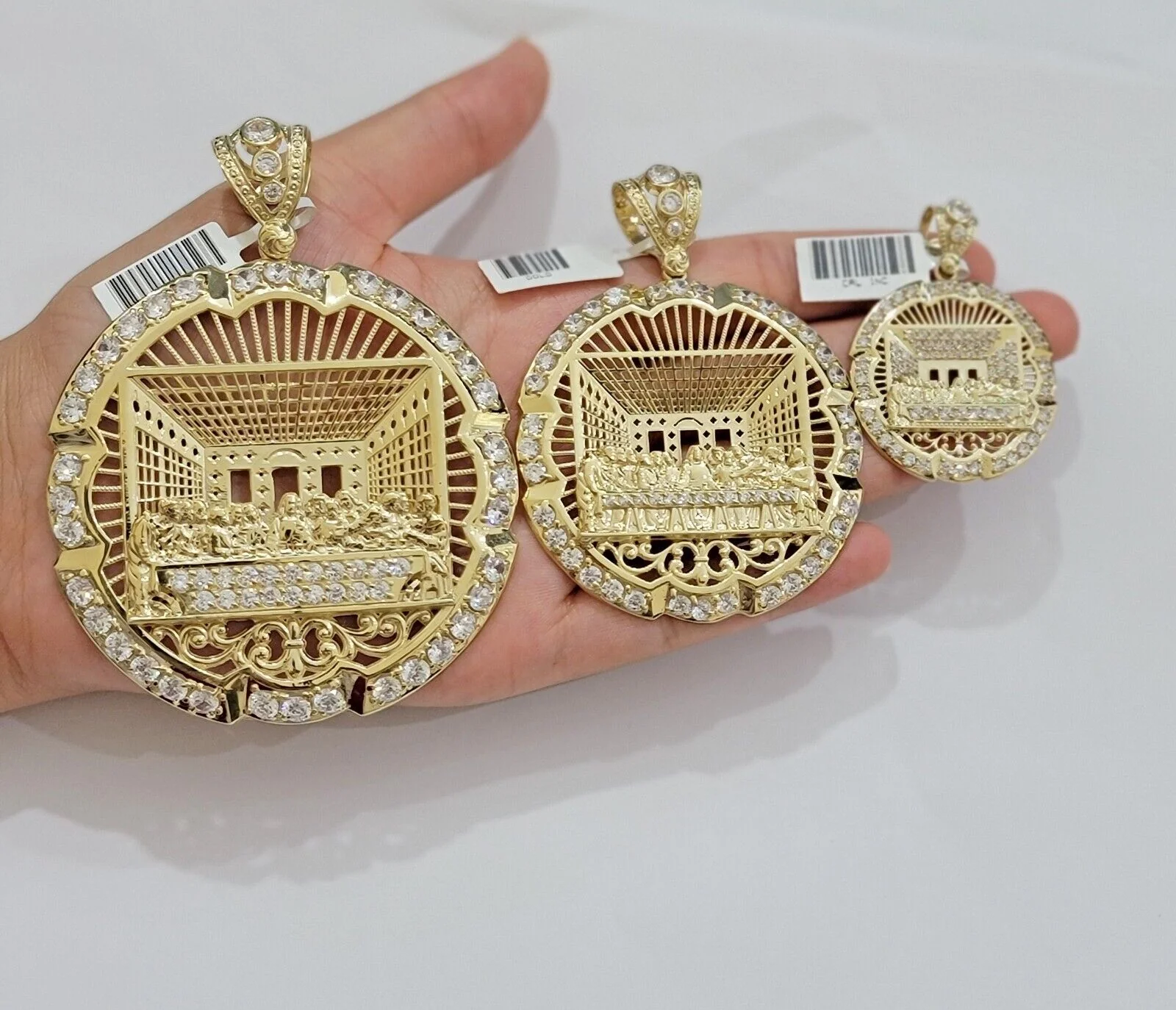 Real 10k Gold Charm Last Supper Pendant 10kt Yellow Gold With Stones Mens, Jesus - Image 10