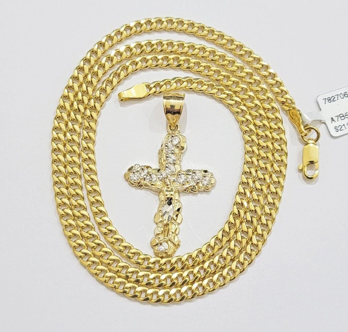 Real 10k Gold Cross Charm Pendant Chain SET 18-26" Miami Cuban Link Necklace Men - Image 4