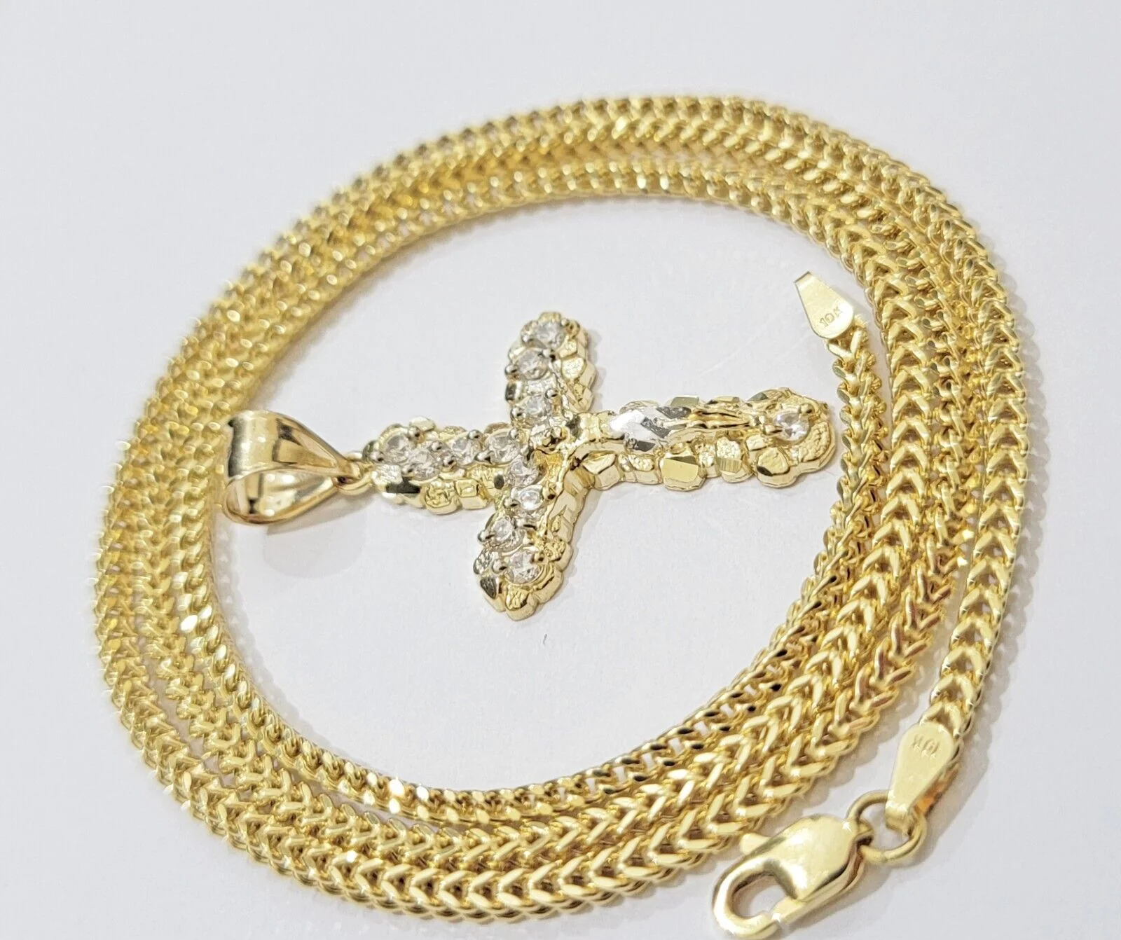 Real 10k Gold Cross Charm pendant & Franco Chain Necklace 2.5mm 18" Men Women - Image 8