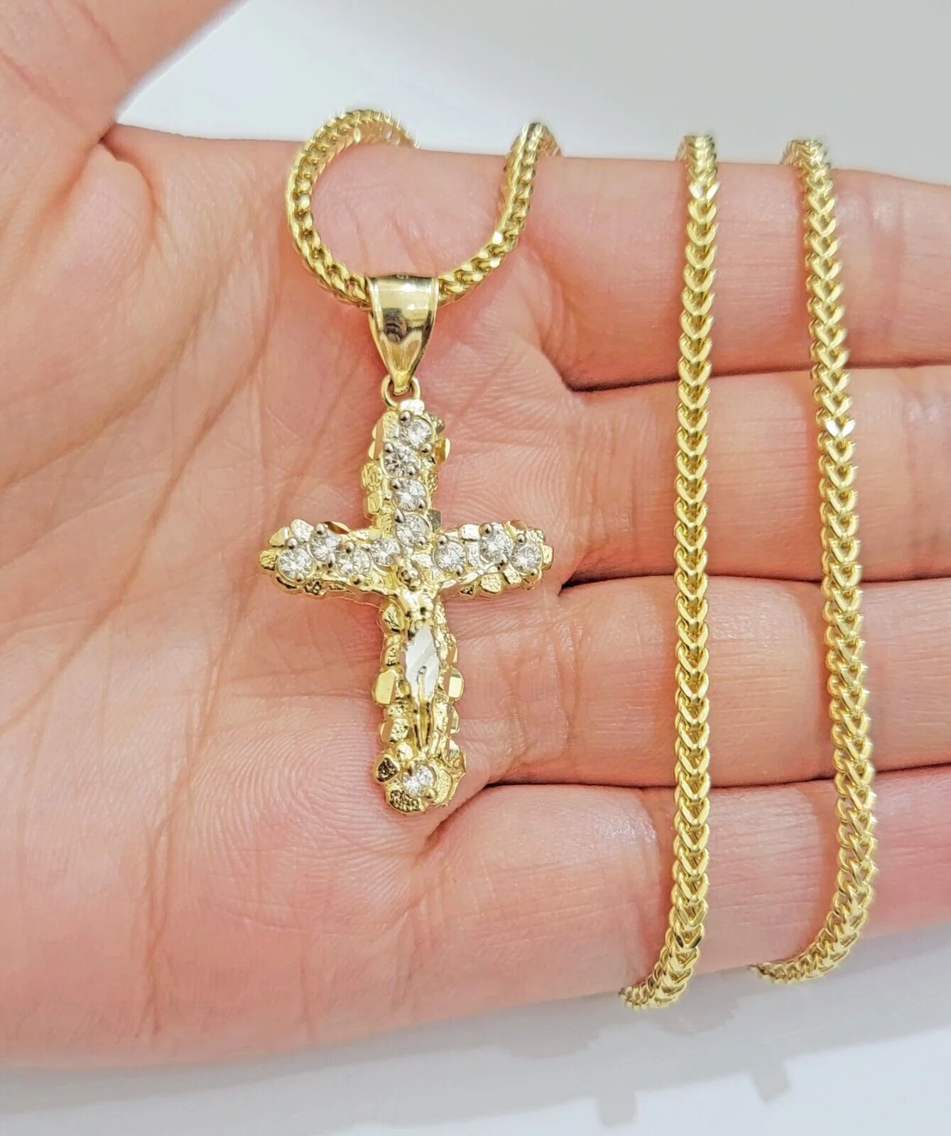Real 10k Gold Cross Charm pendant & Franco Chain Necklace 2.5mm 20" Men Women - Image 7