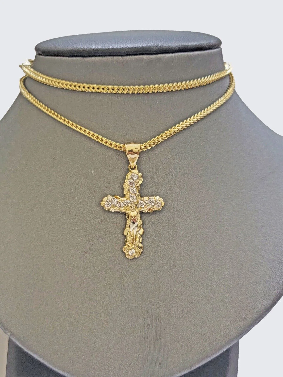 Real 10k Gold Cross Charm pendant & Franco Chain Necklace 2.5mm 24" Men Women - Image 6