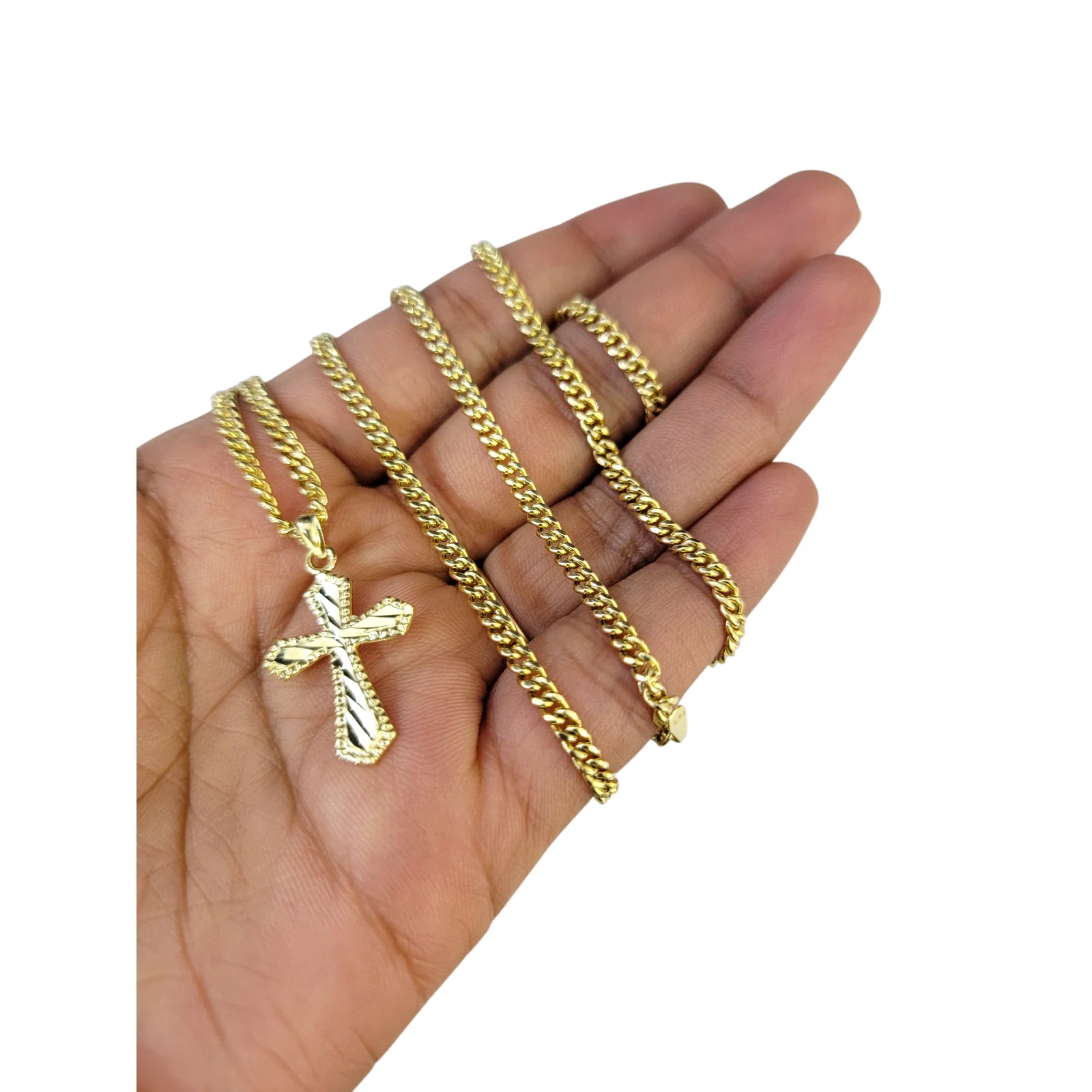 Real 10k Gold Cross Charm Pendant Franco Chain Necklace SET 2.5mm 16"-26"