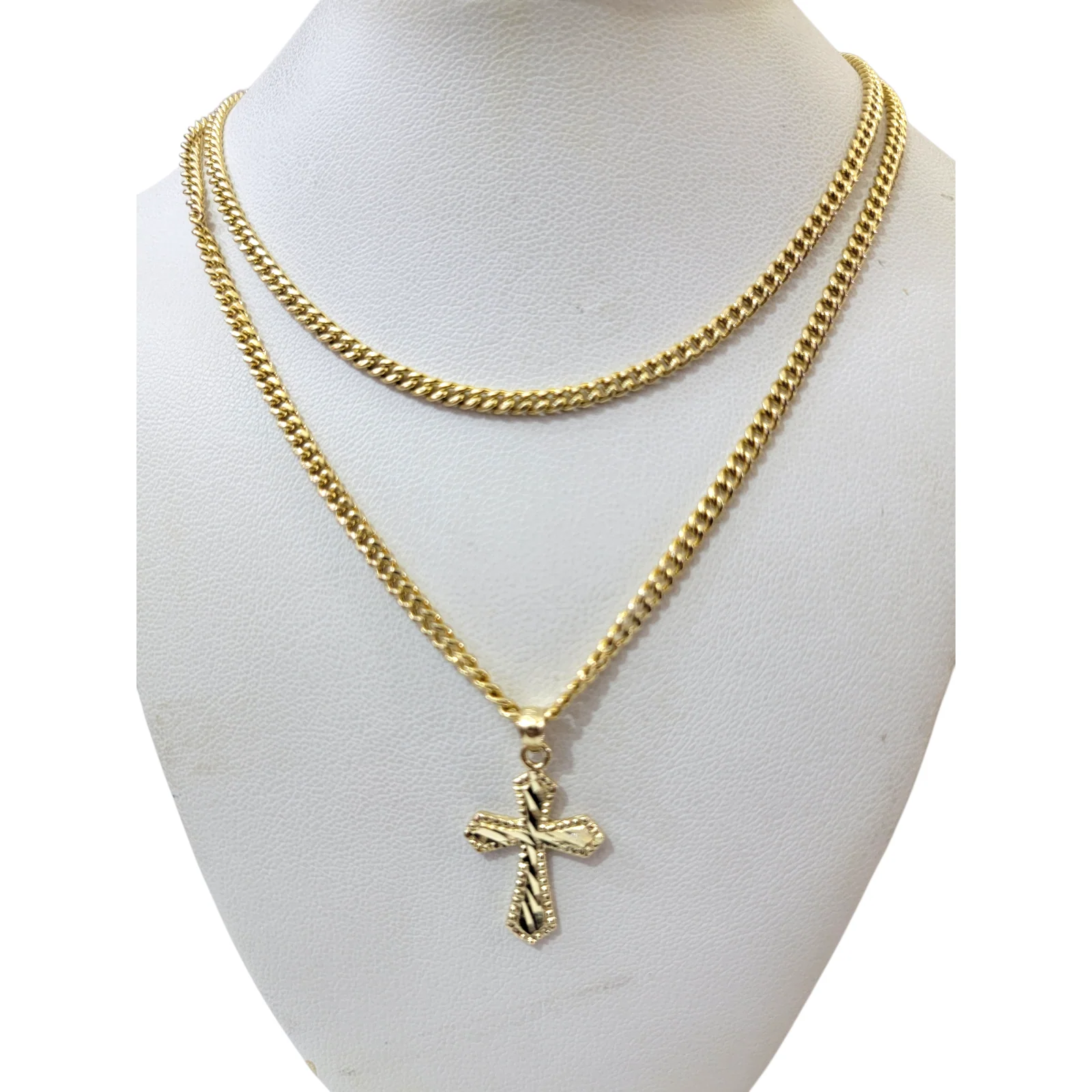 Real 10k Gold Cross Charm Pendant Franco Chain Necklace SET 2.5mm 16"-26" - Image 6