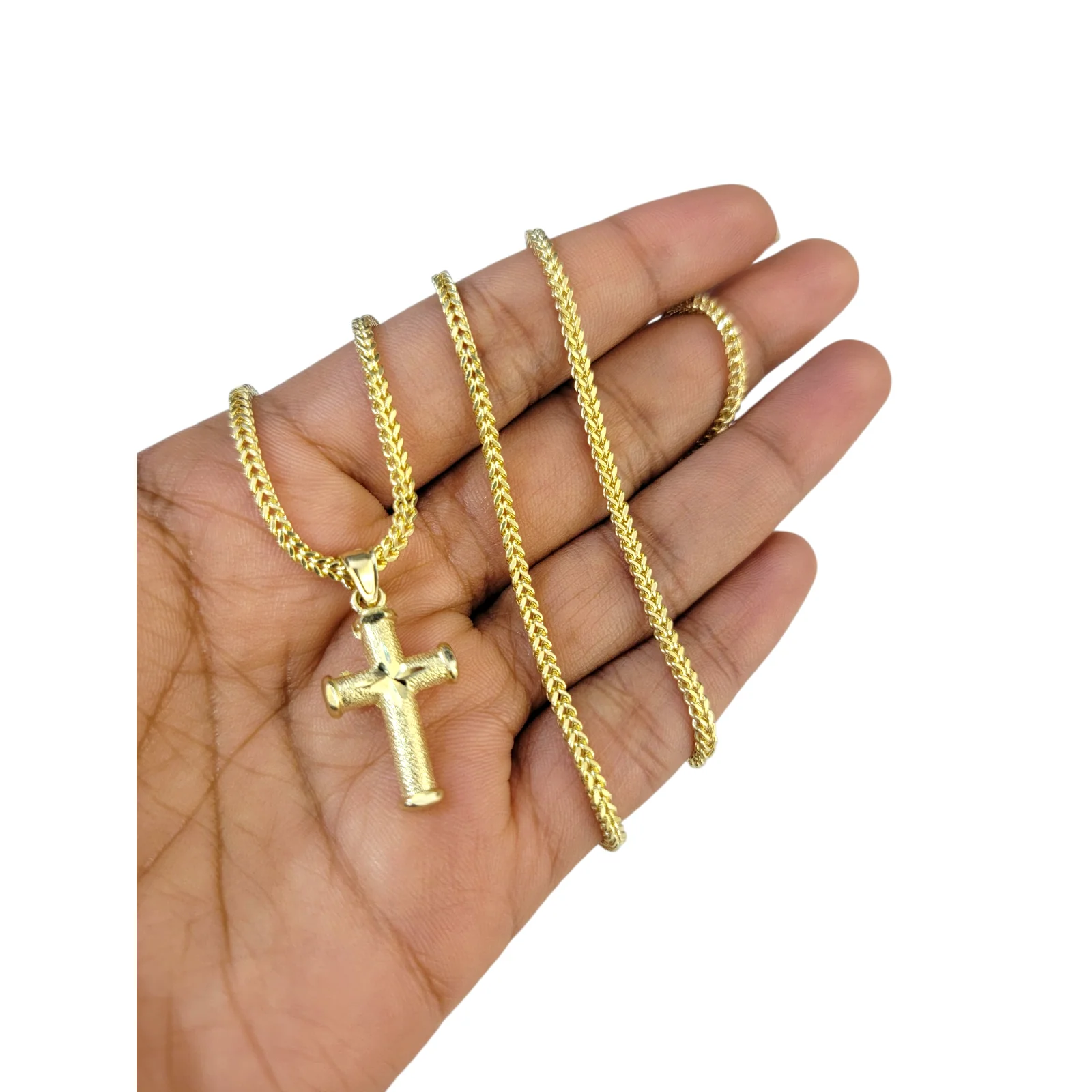 Real 10k Gold Cross Charm Pendant Franco Chain Necklace SET 2.5mm 16"-26"