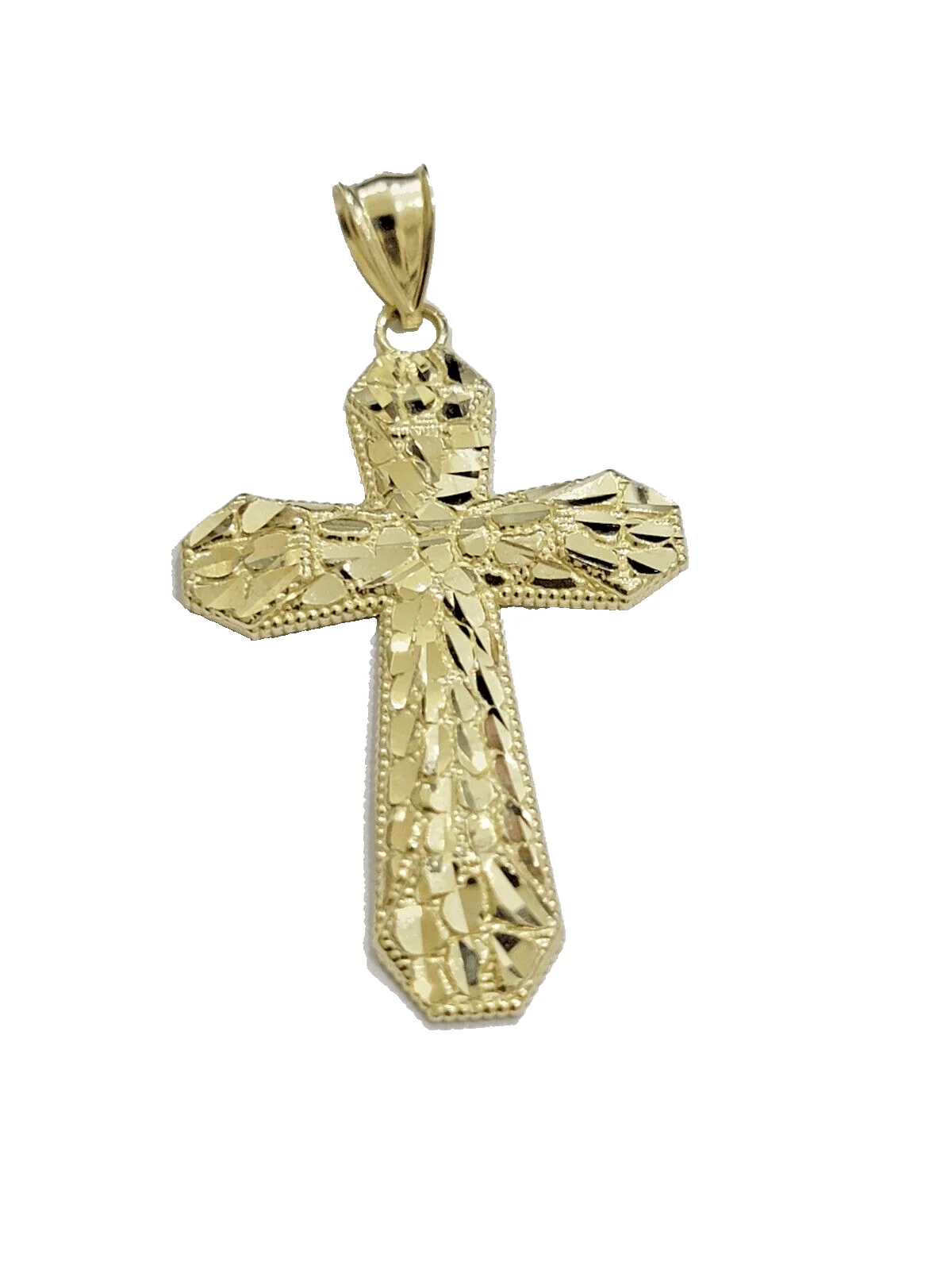Real 10k Gold Cross Charm pendant Nugget Plain 2 Inch 10Kt Yellow Gold FOR SALE - Image 3