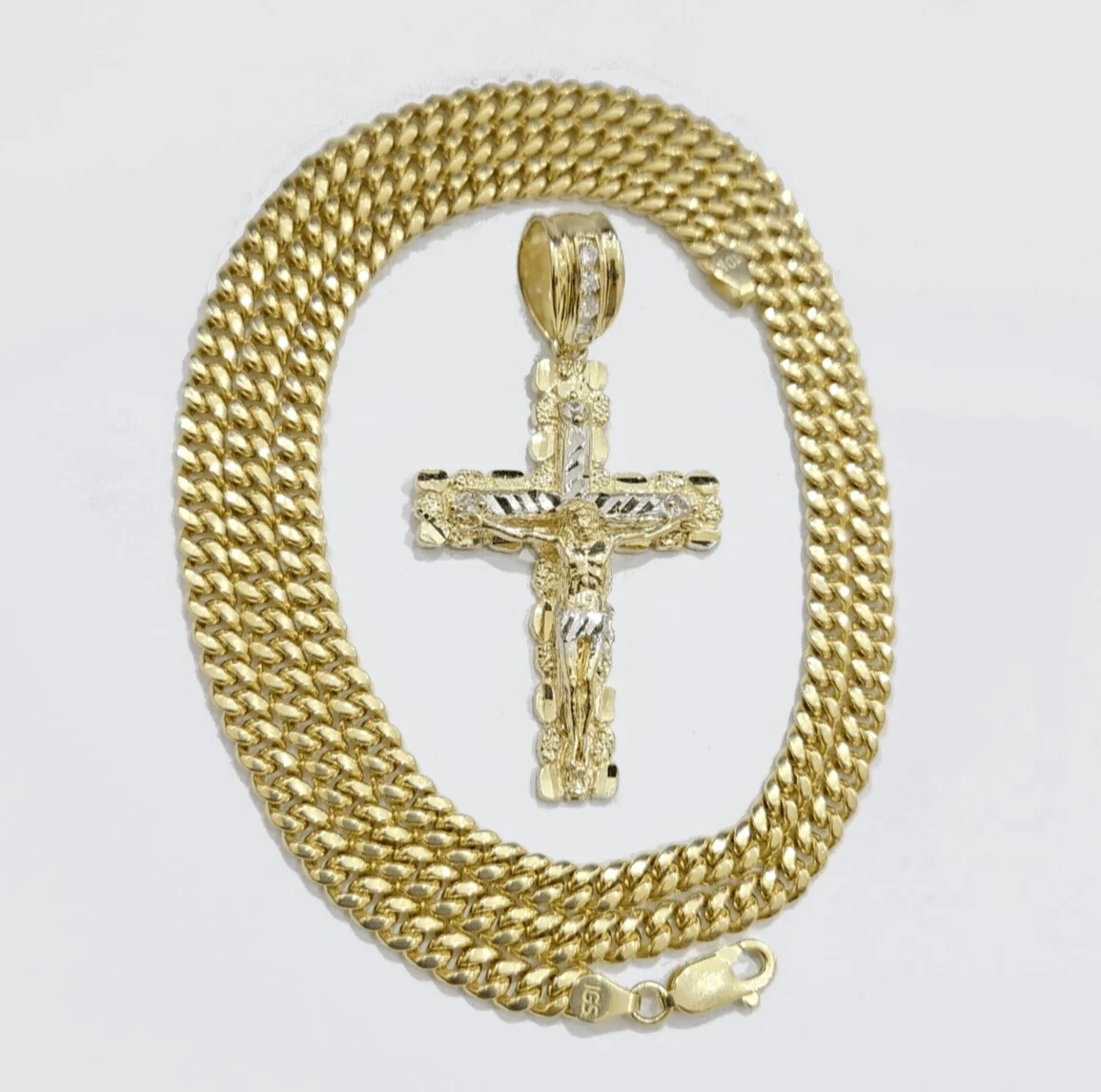 Real 10k Gold Cross Pendant Necklace 24 Inch SET Chain 5mm Miami Cuban Link 10KT - Image 7