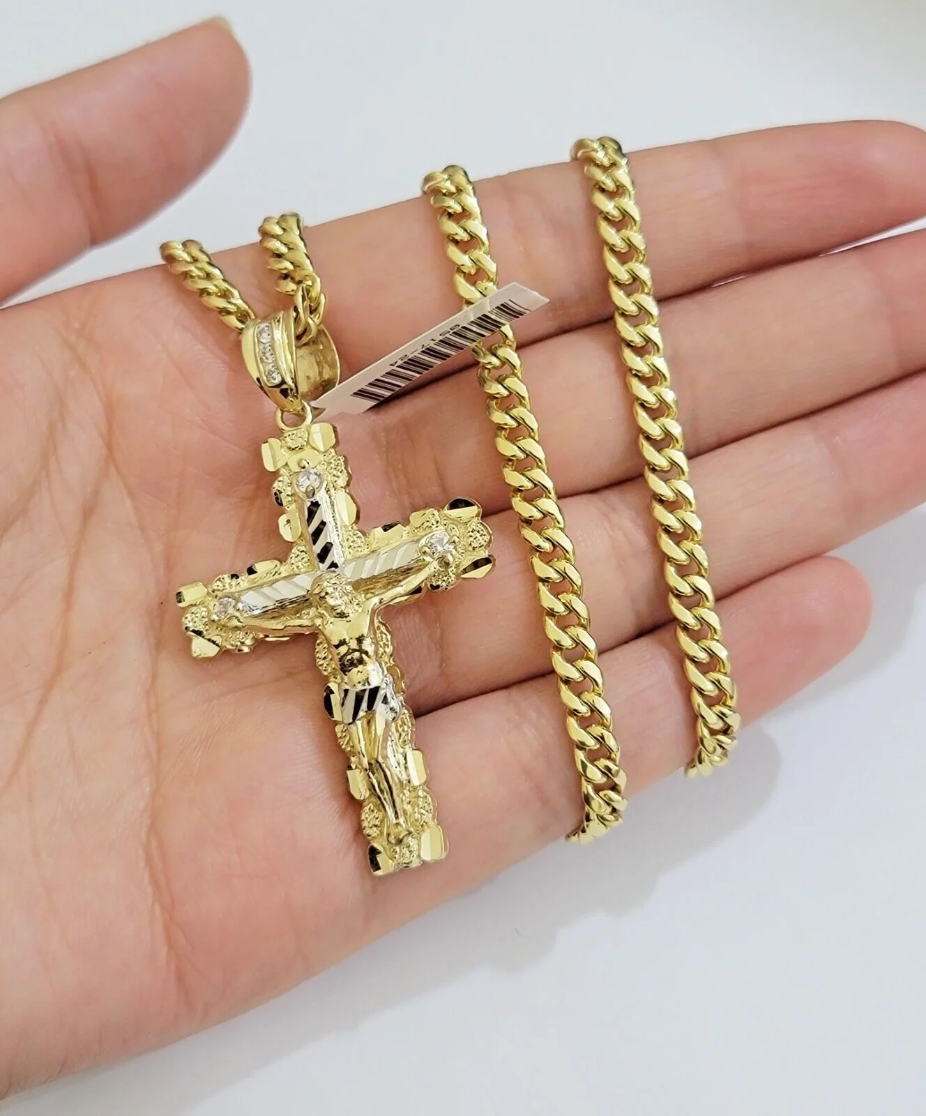 Real 10k Gold Cross Pendant Necklace 24 Inch SET Chain 5mm Miami Cuban Link 10KT - Image 8