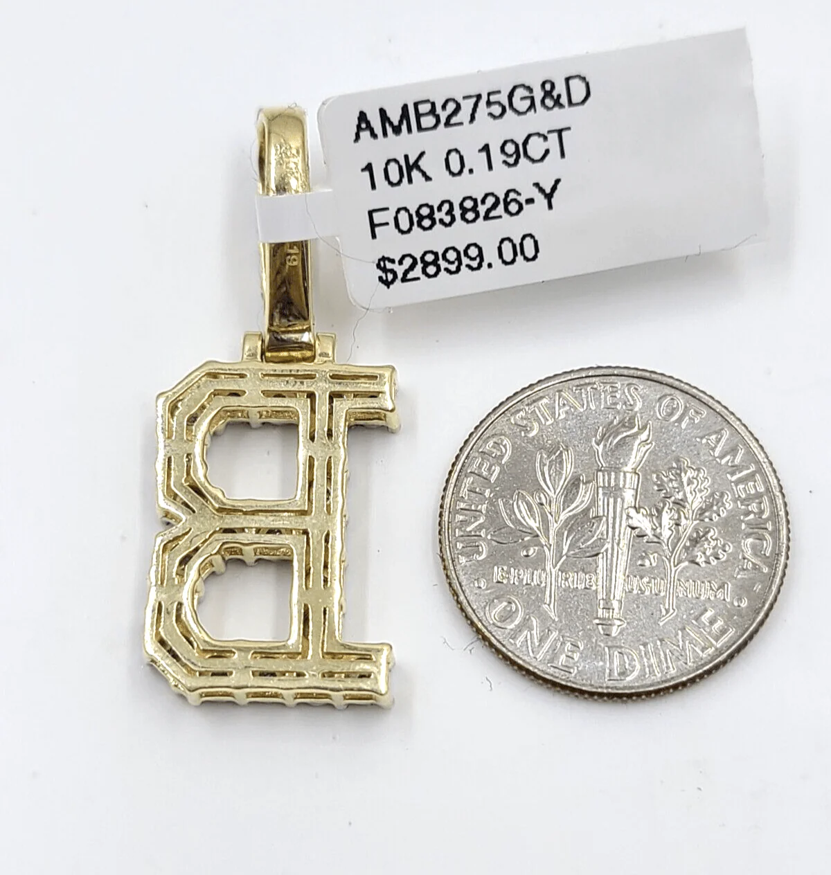 Real 10k Gold & Diamond Letter "B" Initial Alphabet Charm/Pendant 1.25". - Image 3