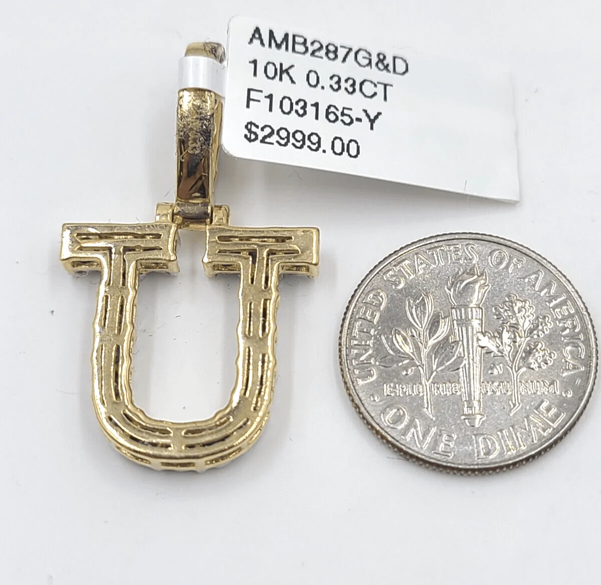 Real 10k Gold & Diamond Letter "U" Initial Alphabet Charm/Pendant 1.25". - Image 4