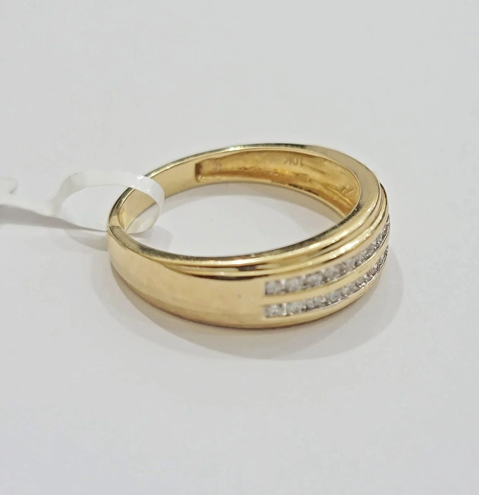 Real 10k Gold & Diamond Men's Band Wedding Engagement Ring REAL 10kt Yellow Gold Ring Sizes 6,7,8,9,10,11 & 12 - Image 6